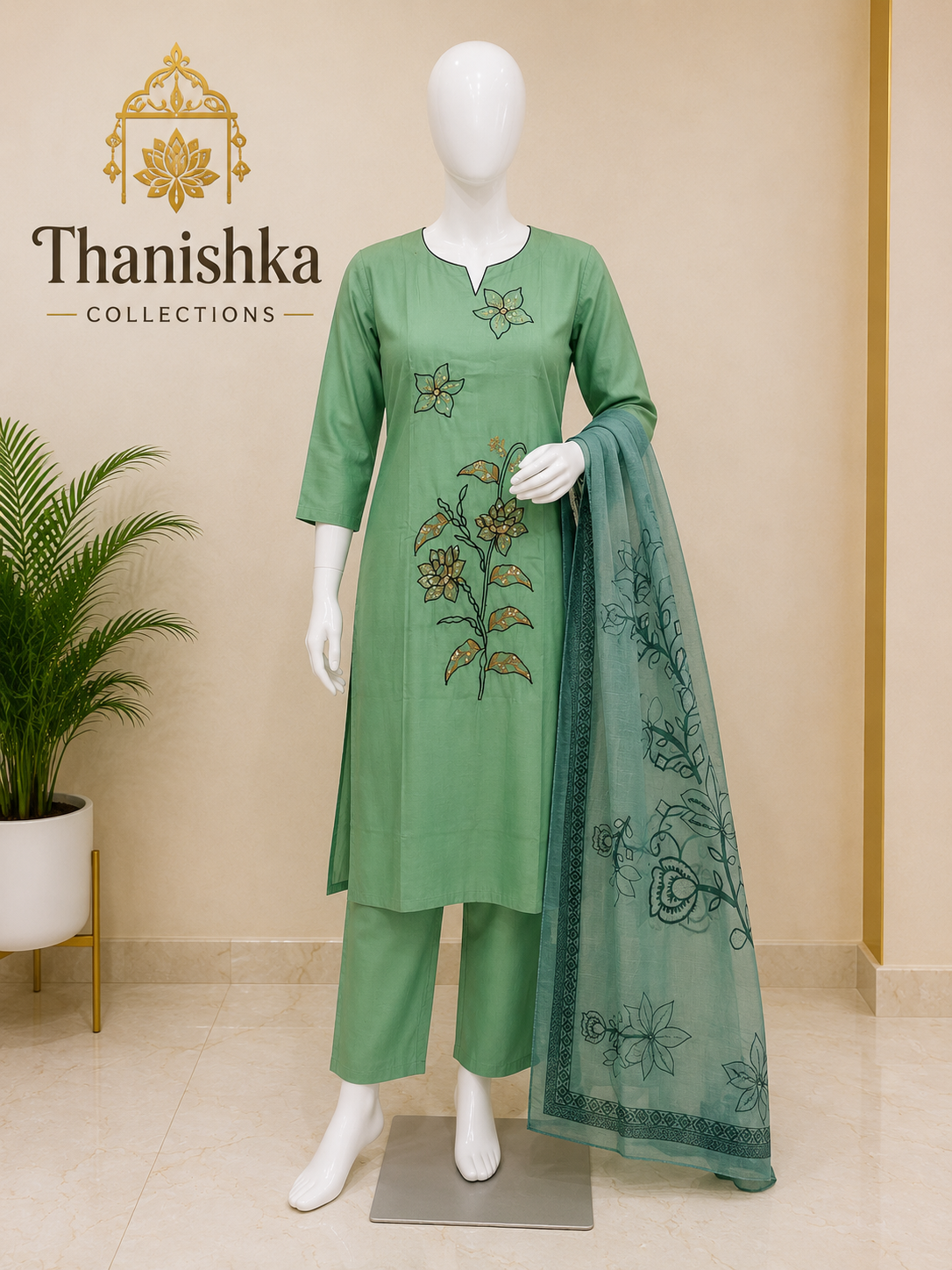 Roman 3 pcs Set with Top embroidery and Organza digital printed dupatta