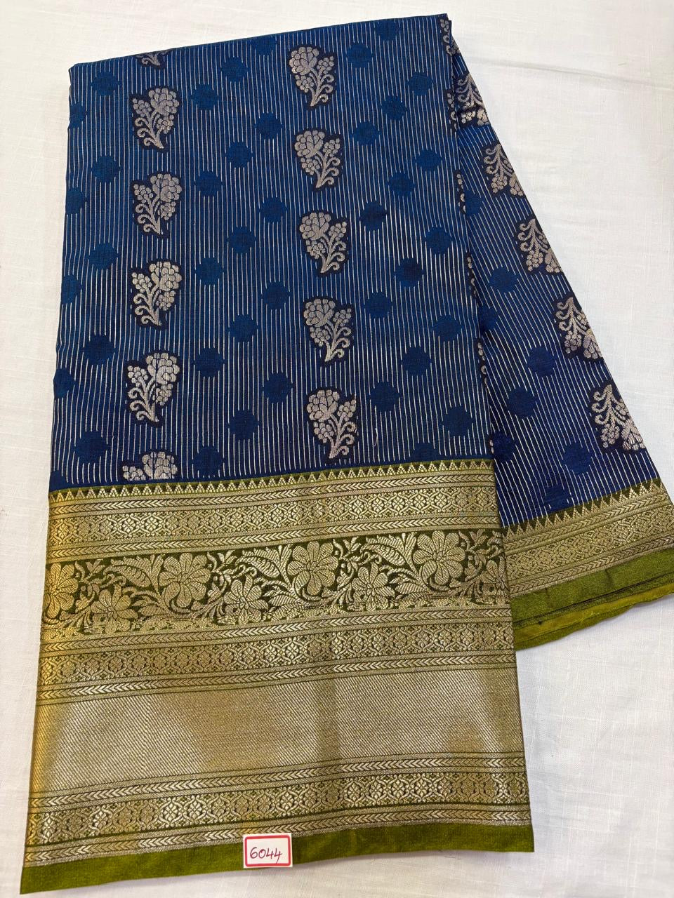 Semi Uppada Saree Dark Blue with Green Border