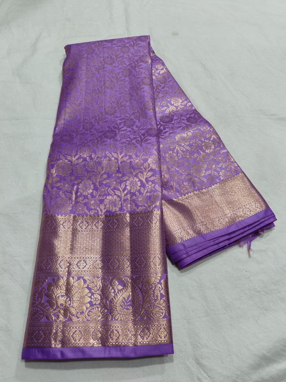 Semi Kanchi Self Lavendar Saree