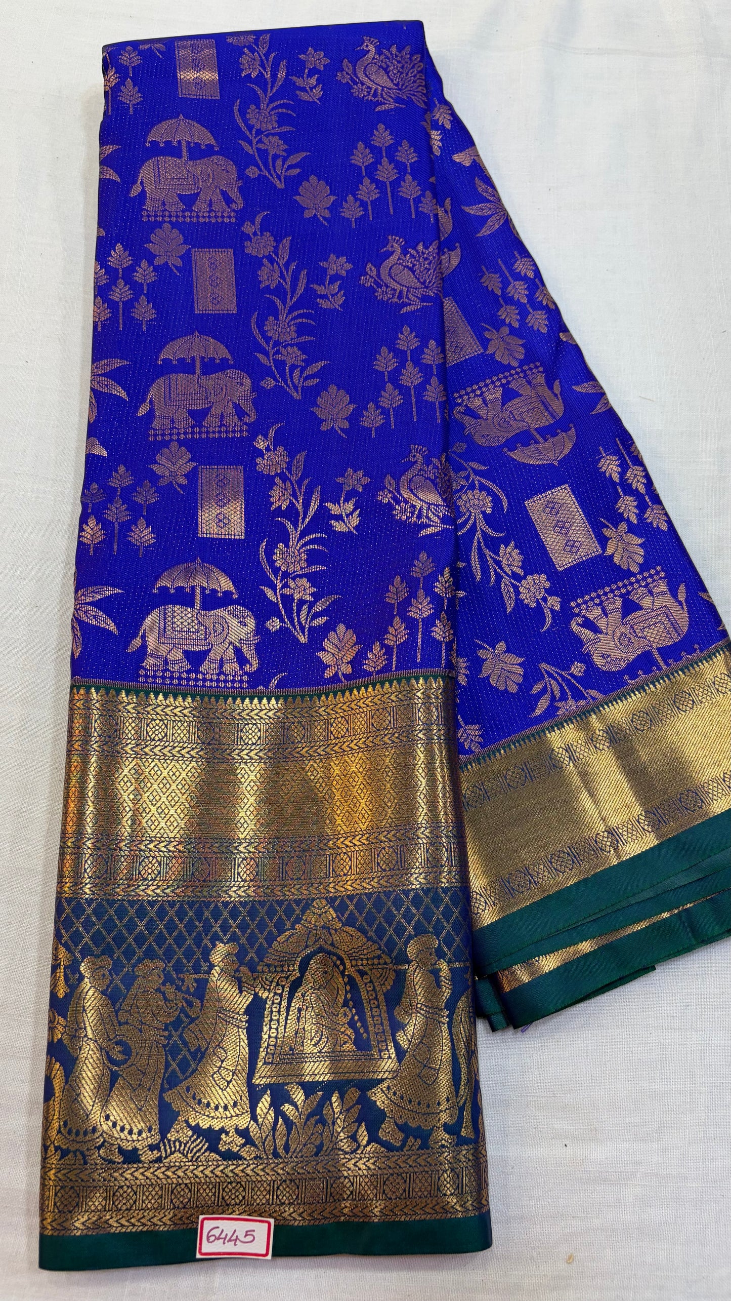 Semi Kanchi Pattu saree Royal Blue with kalanetha blue