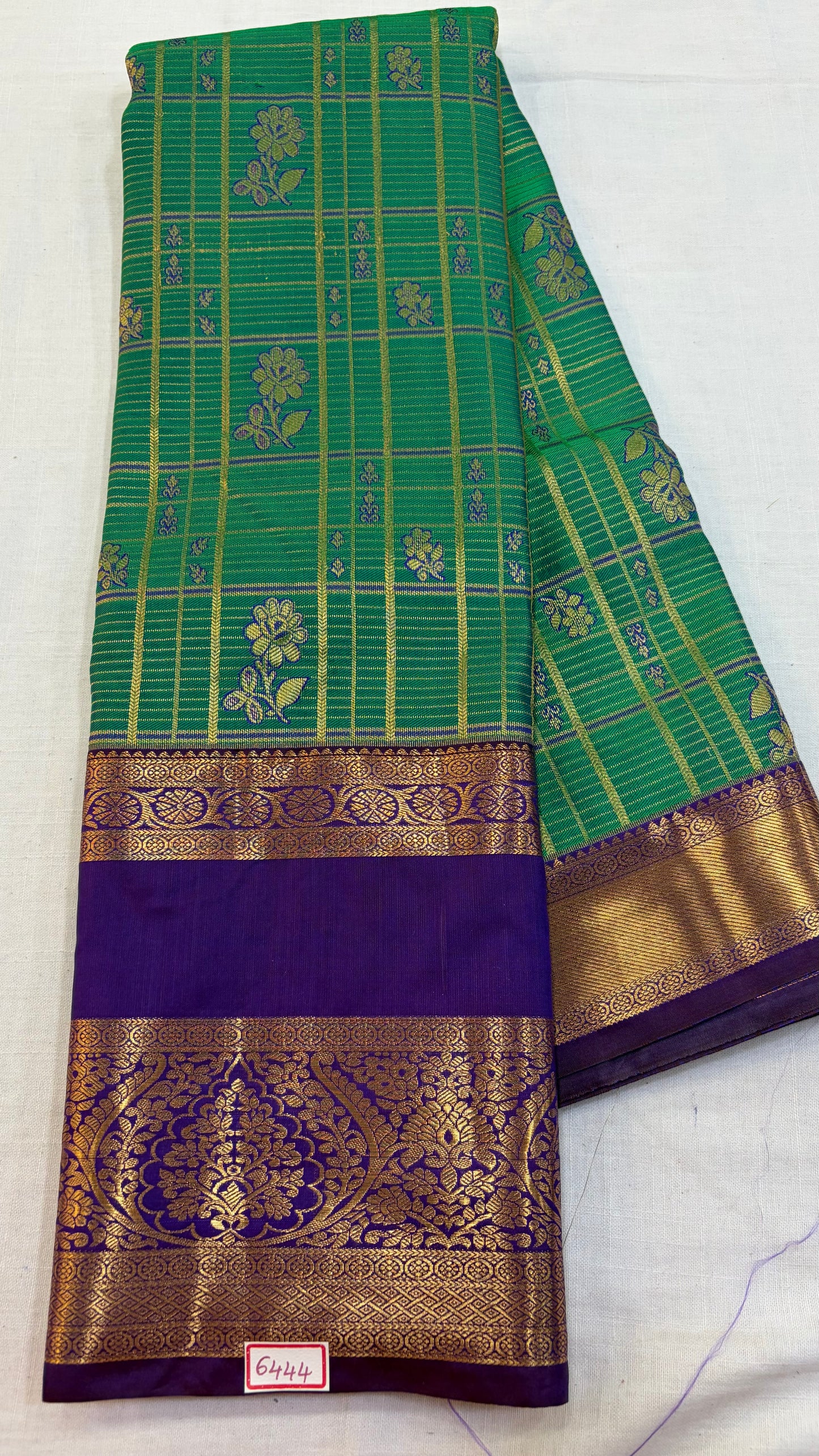 Semi Kanchi Pattu saree Sea Green with Purple