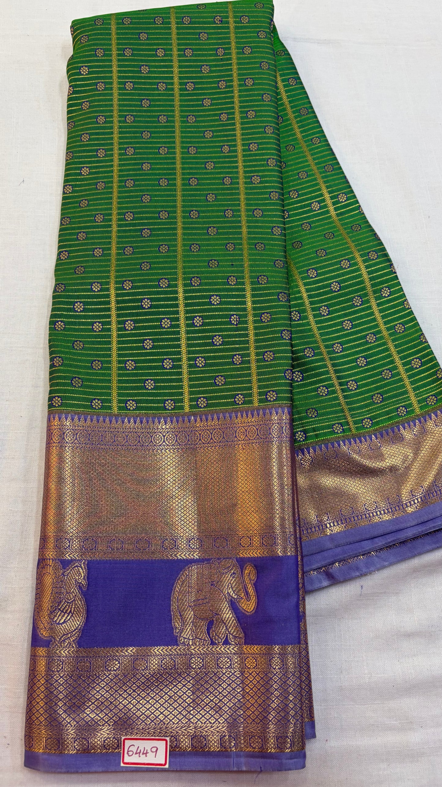 Semi Kanchi Pattu saree Green with Lavendar