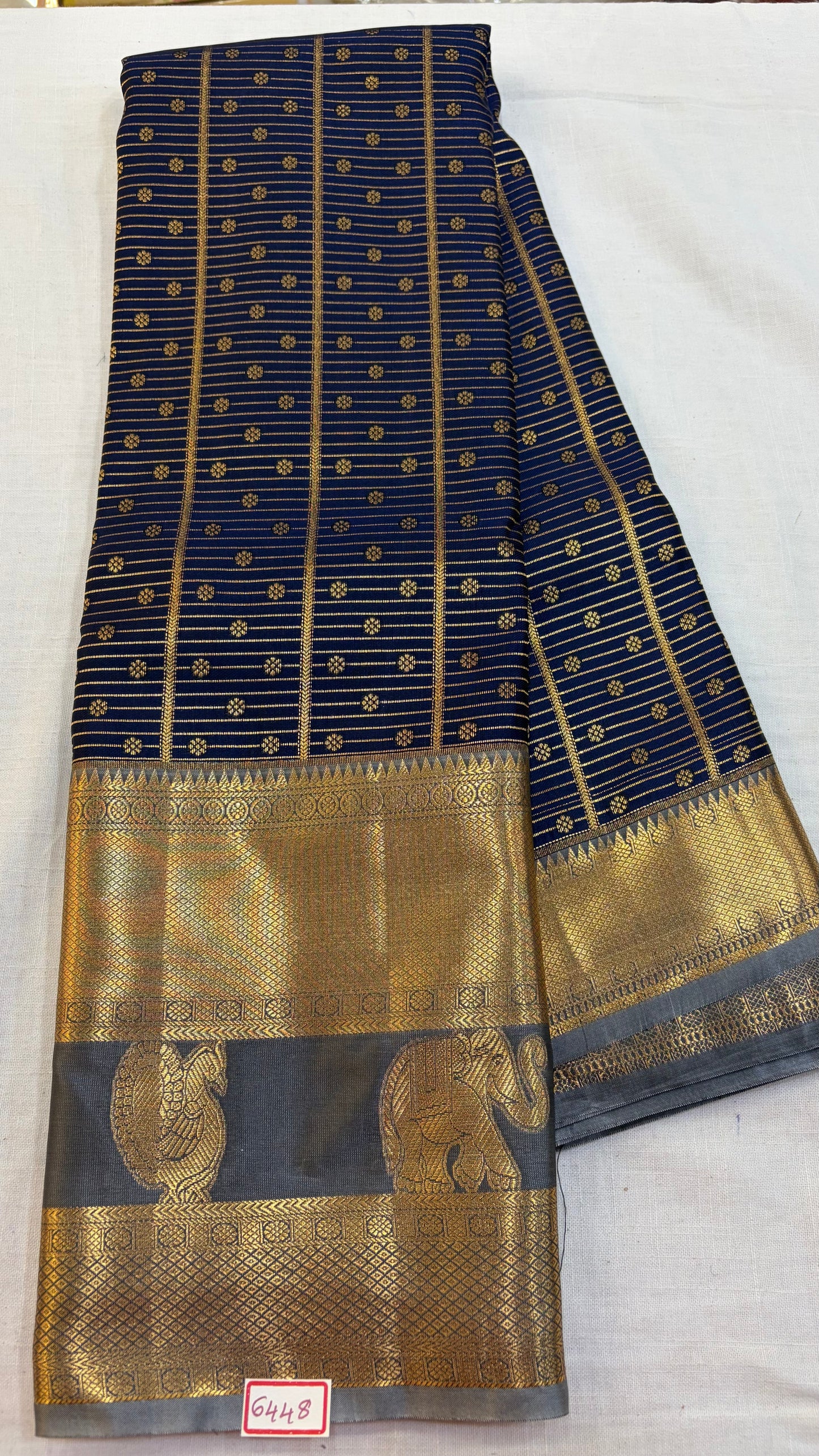 Semi Kanchi Pattu saree Navy Blue with Grey
