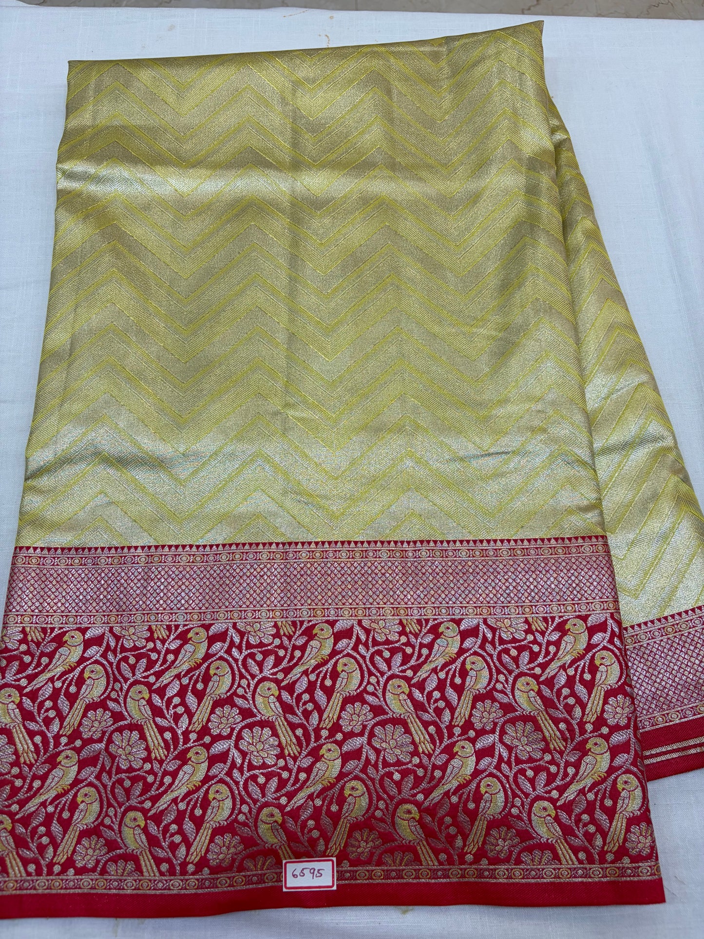 Meenakari Semi Kanchi Pattu Sarees Yellow with Red