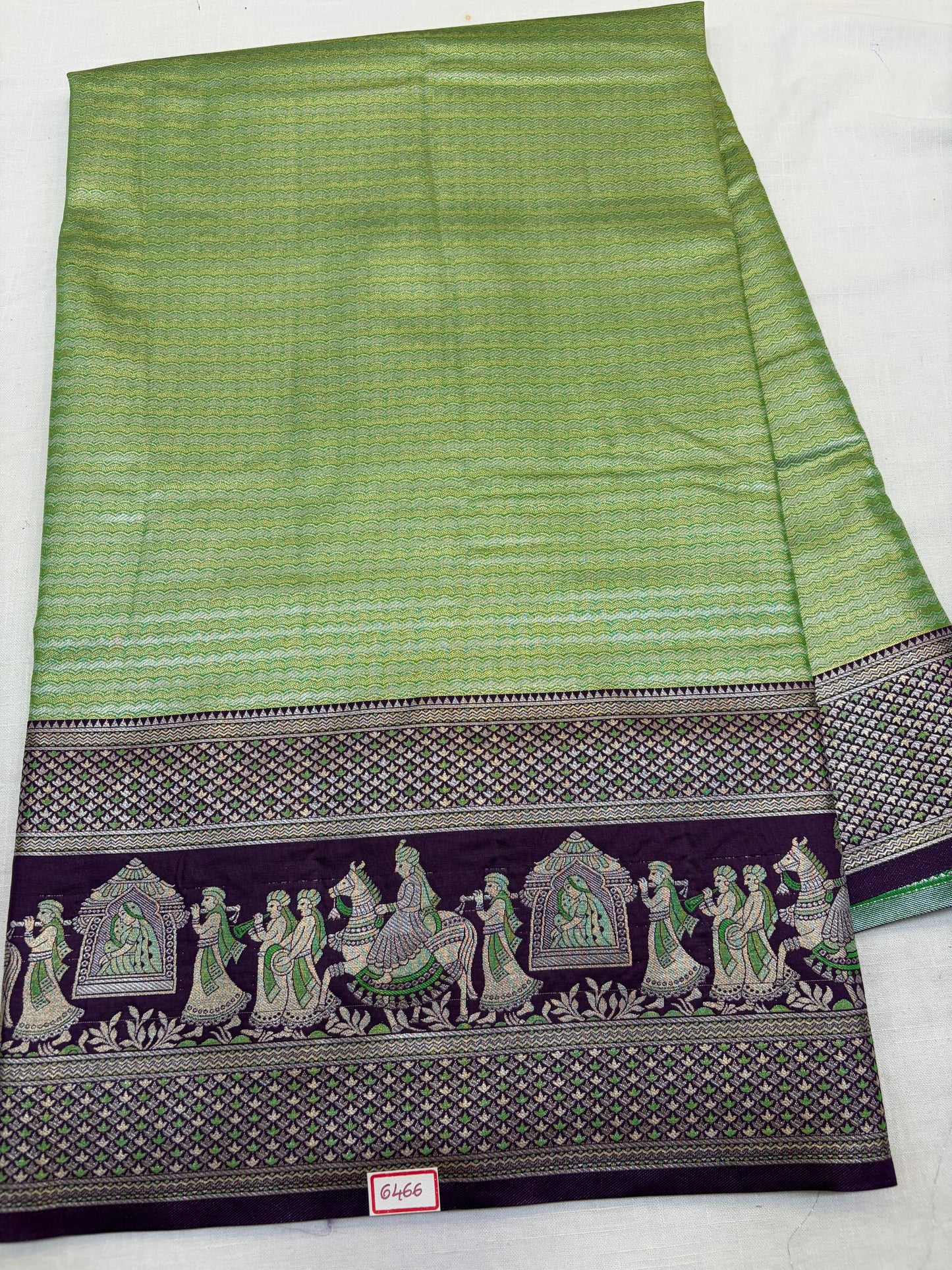 Meenakari Semi Kanchi Pattu saree Green with Purple