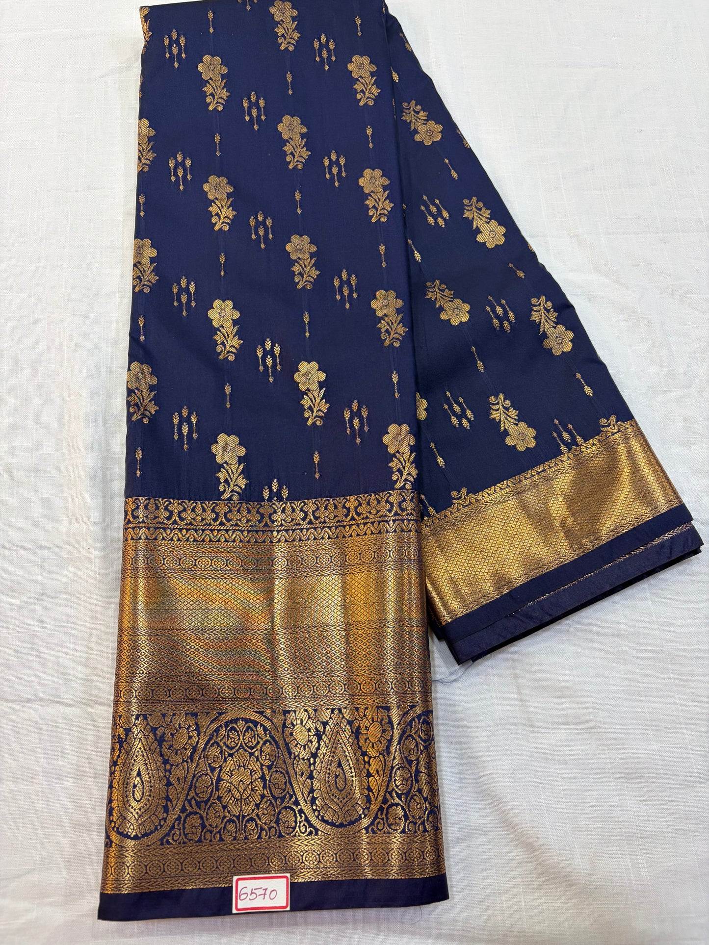 Semi Kanchi Butta Sarees Dark Navy Blue