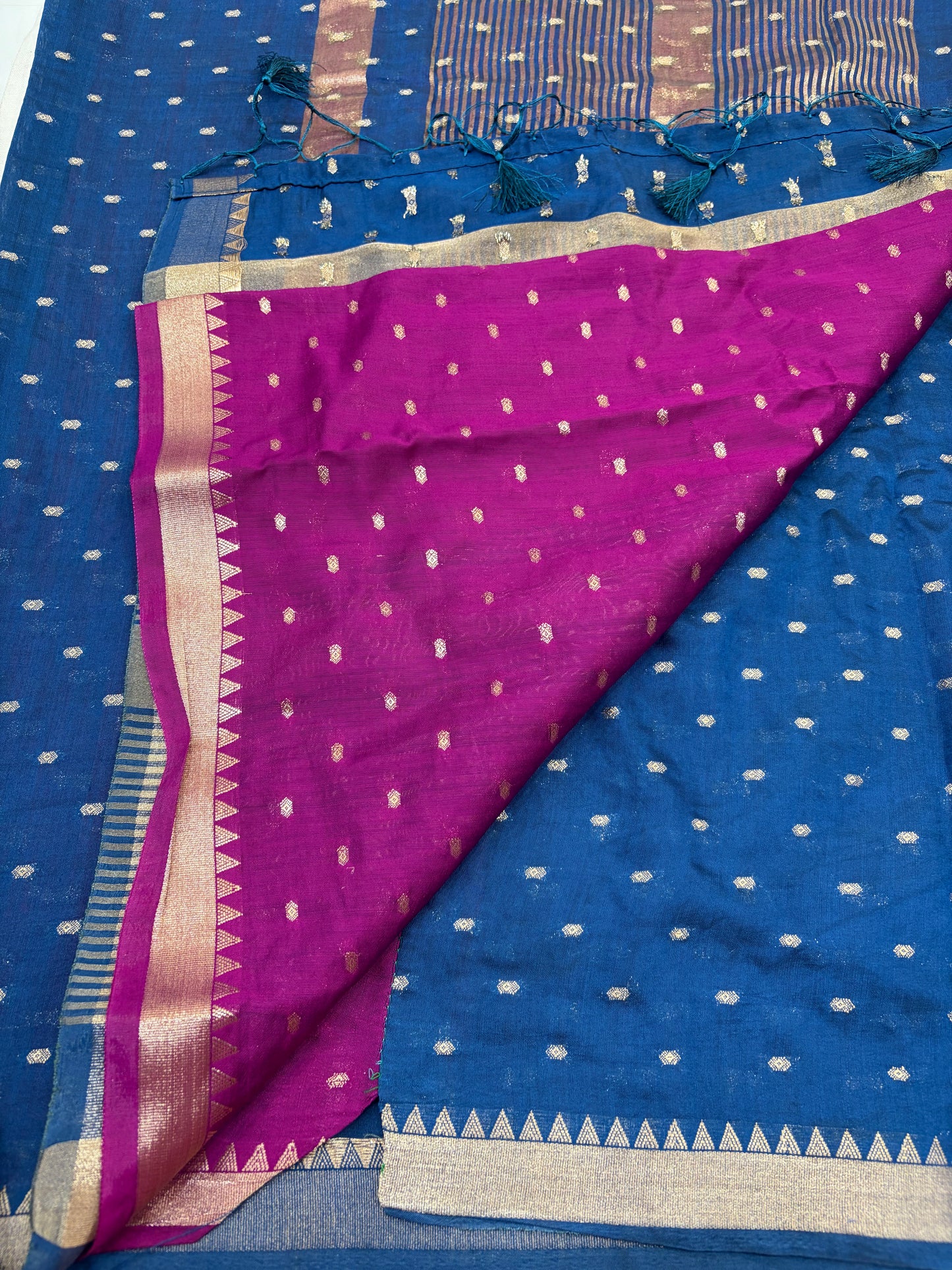Blue Soft Dola Silk Sarees with Pink Blouse