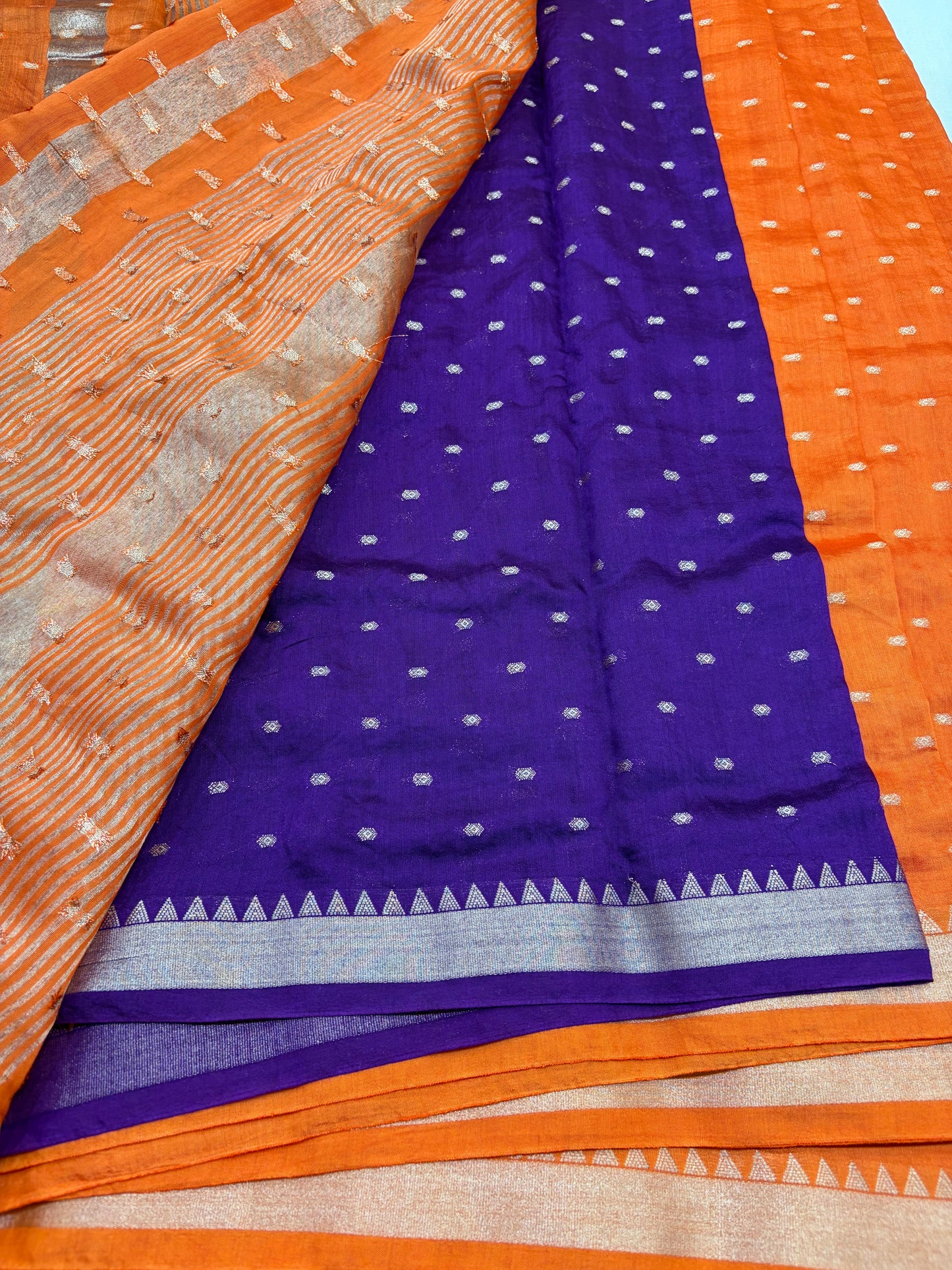 Light Orange Soft Dola Silk Sarees with Purple Blouse