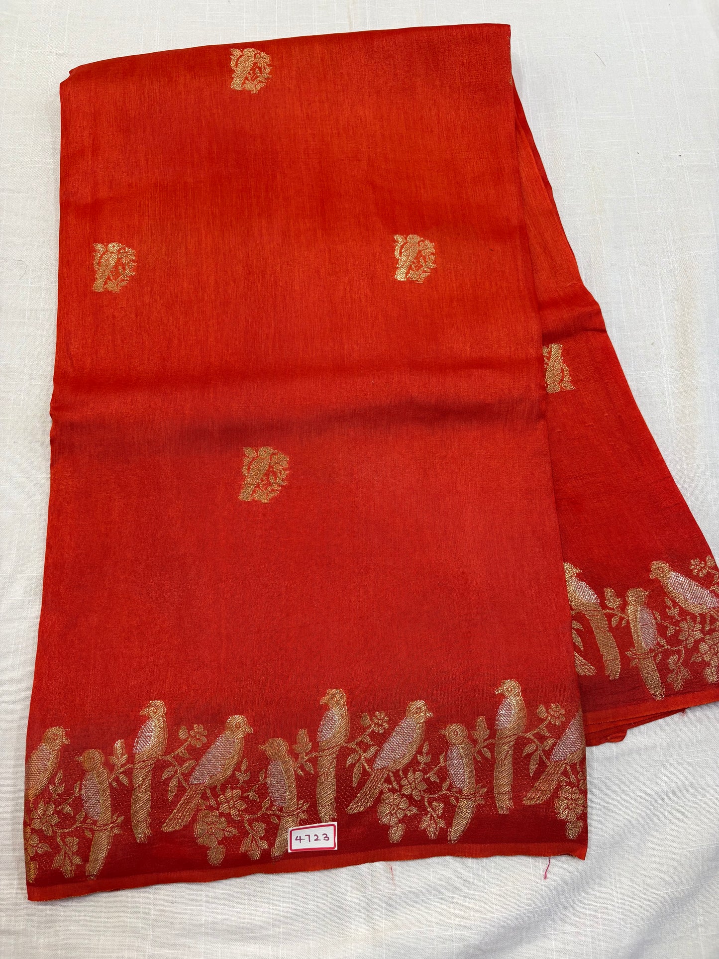 Self Orange Russian Crepe saree