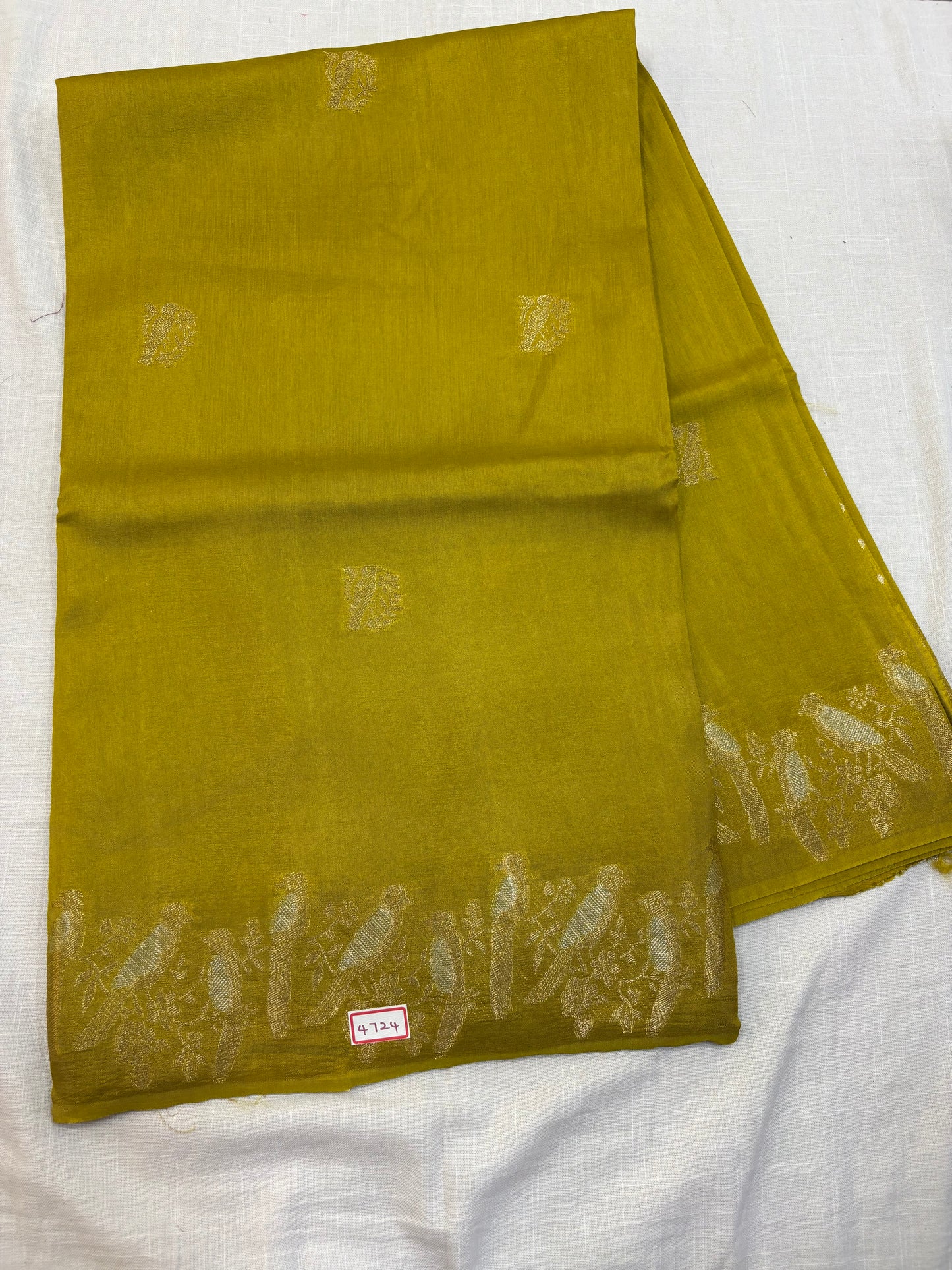 Self Mustard Yellow Russian Crepe saree