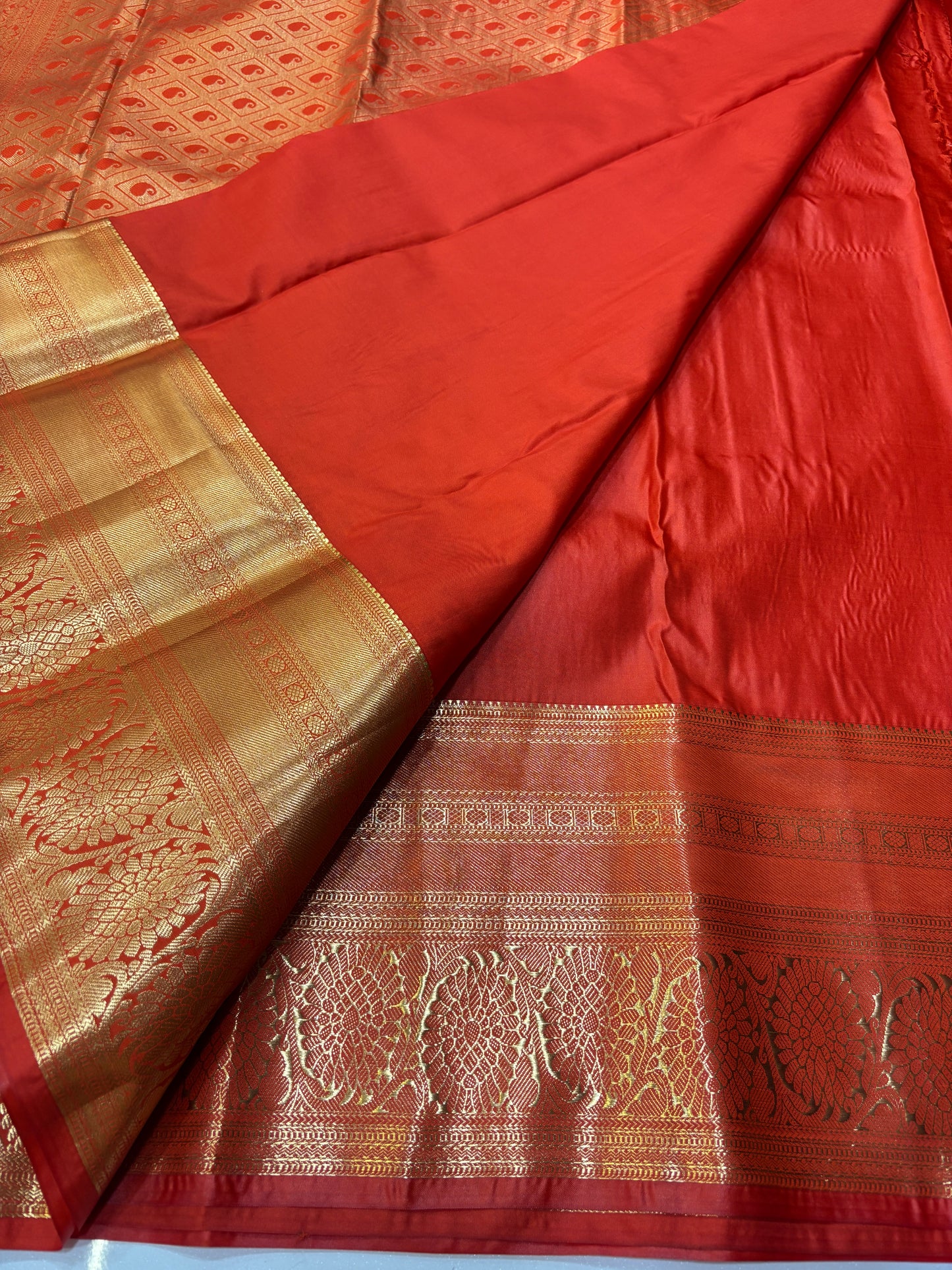 Semi Kanchi Self Orange saree-32