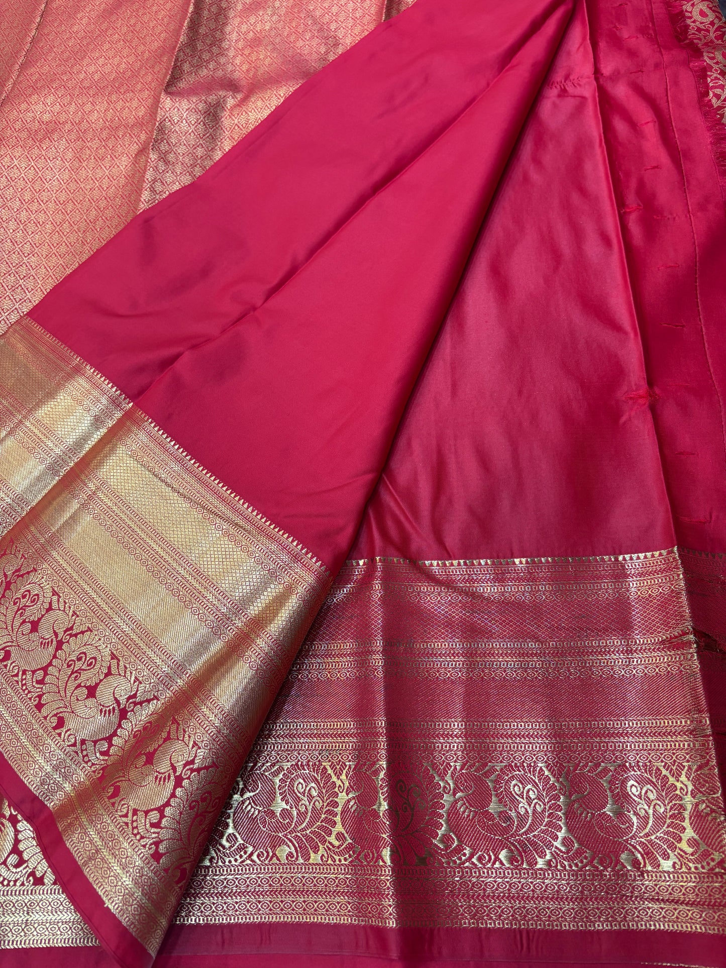 Semi Kanchi Self Red saree-35