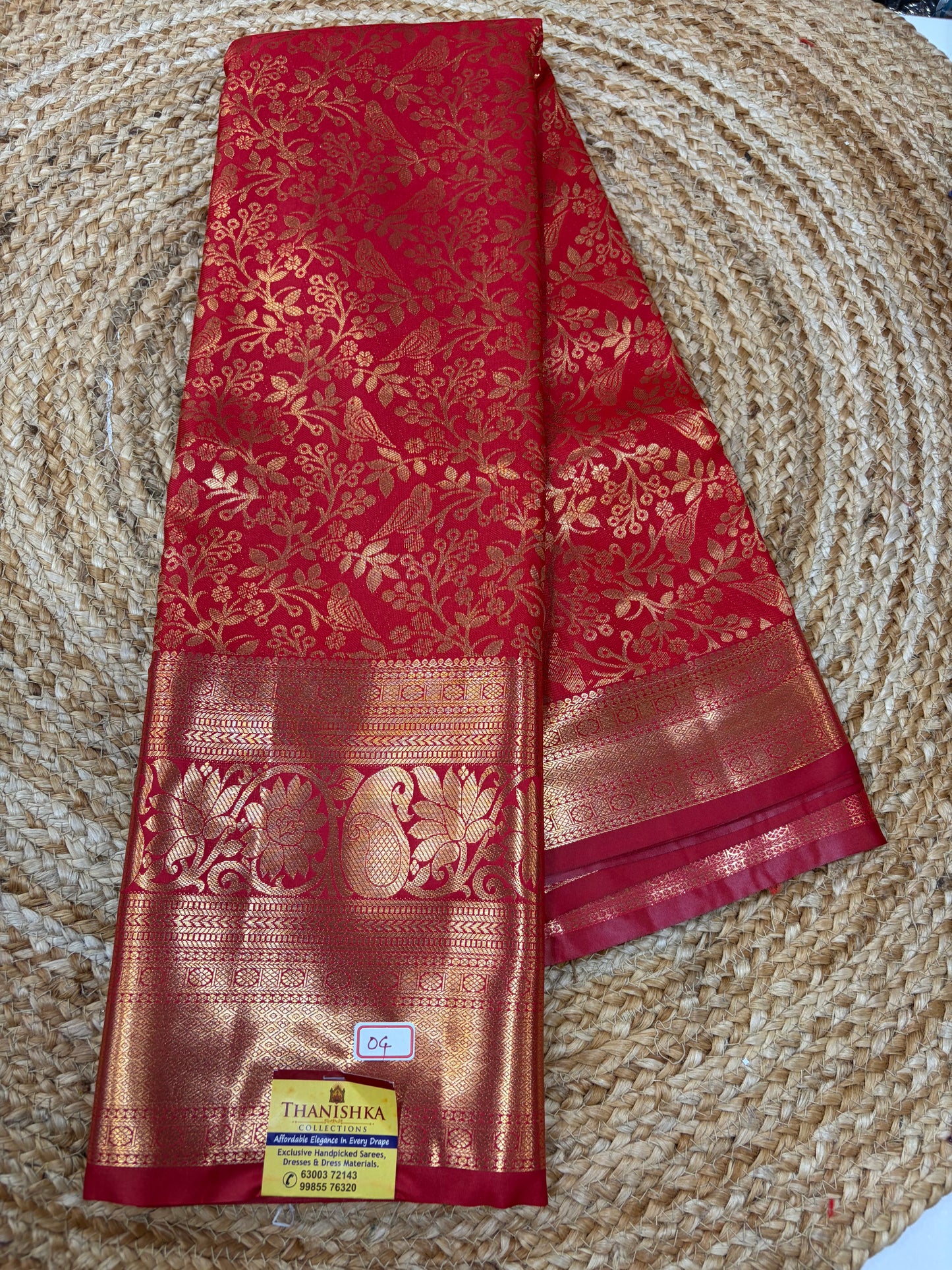 Self Red Semi Kanchi Pattu Sarees
