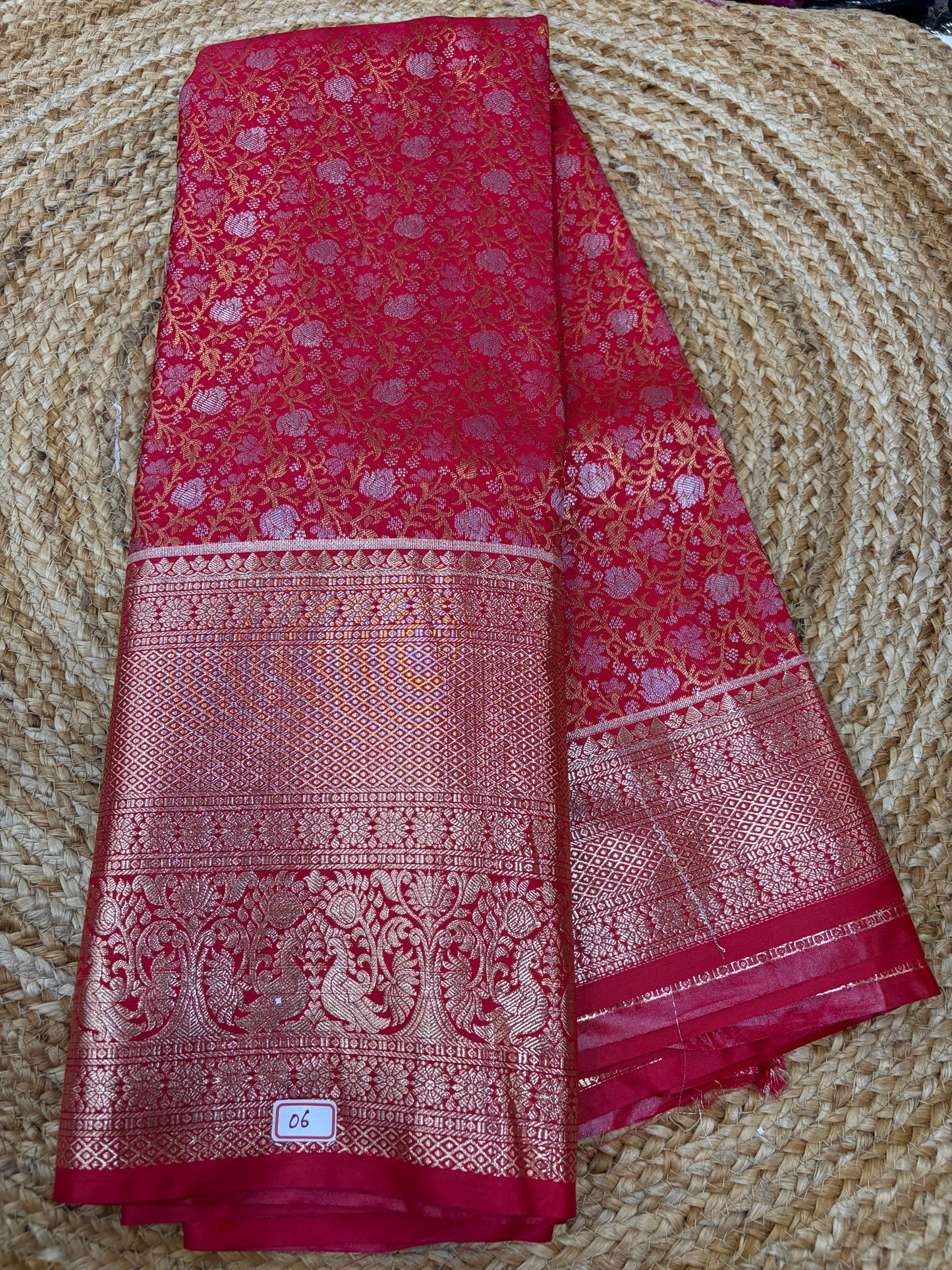 Self Red Semi Kanchi Pattu Sarees
