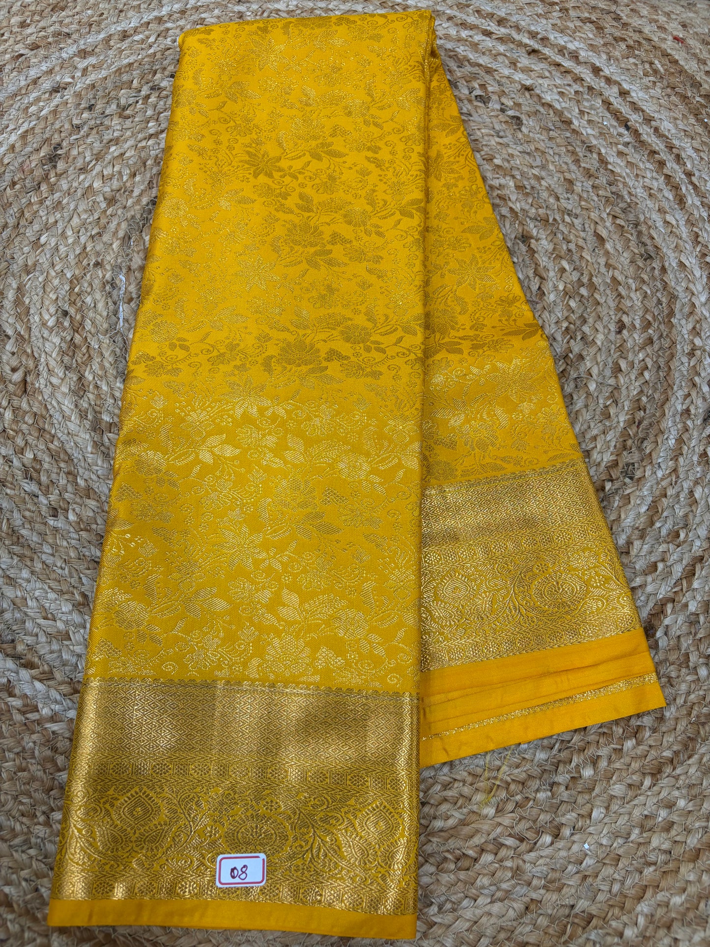Self Yellow Red Semi Kanchi Pattu Sarees