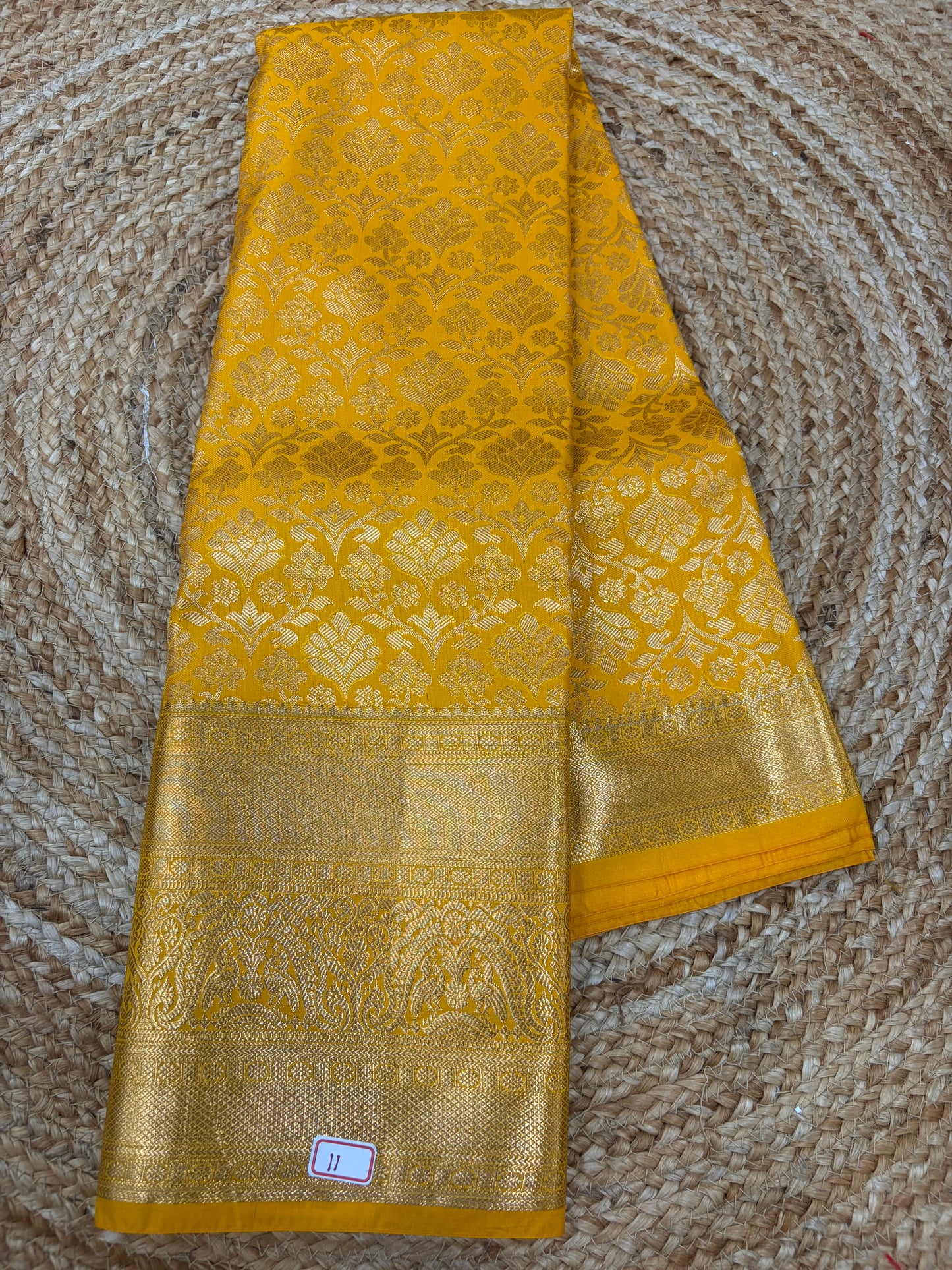 Self Yellow Semi Kanchi Pattu Sarees
