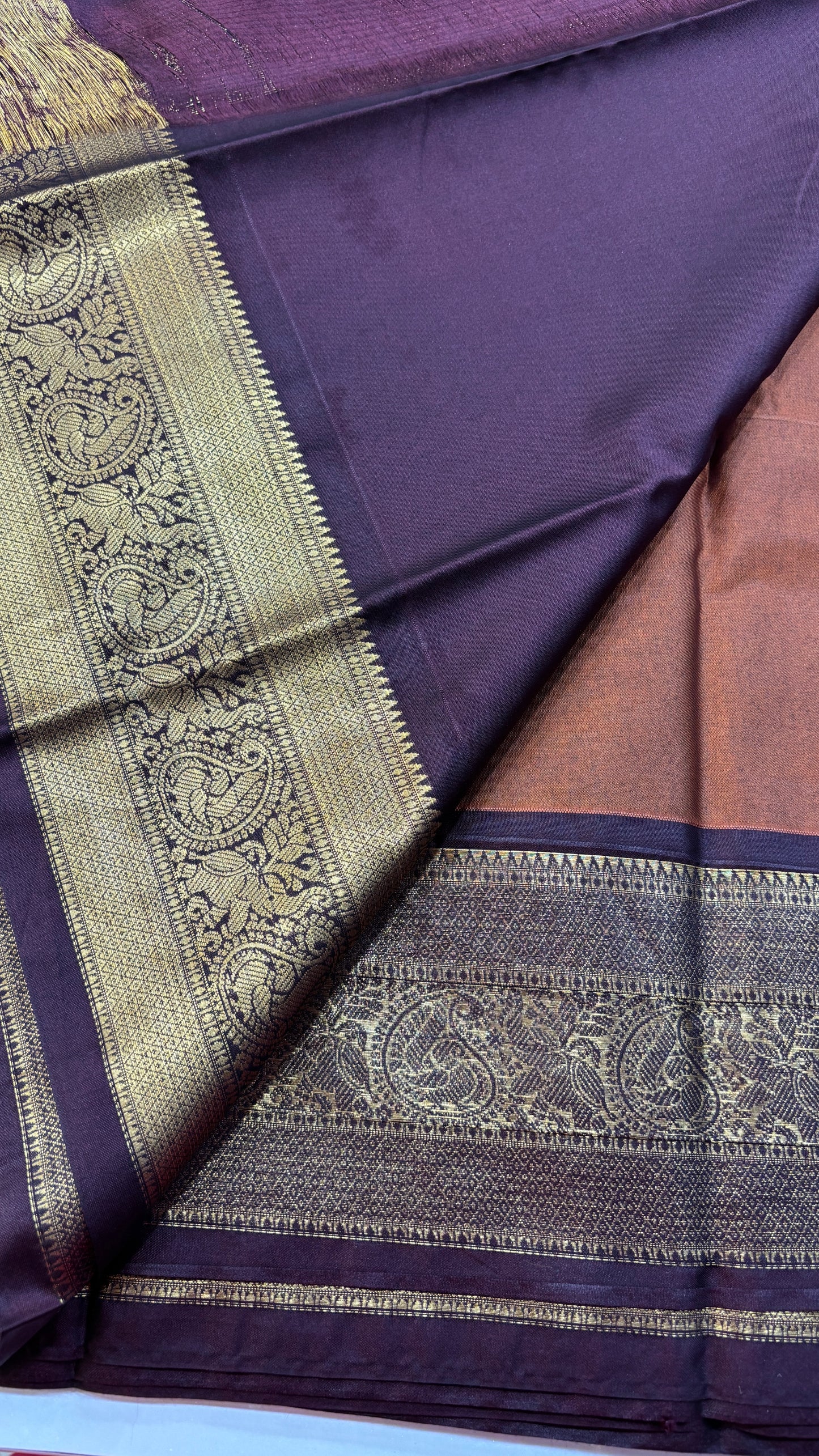 Semi Gadwal Rust Orange with Brown Saree