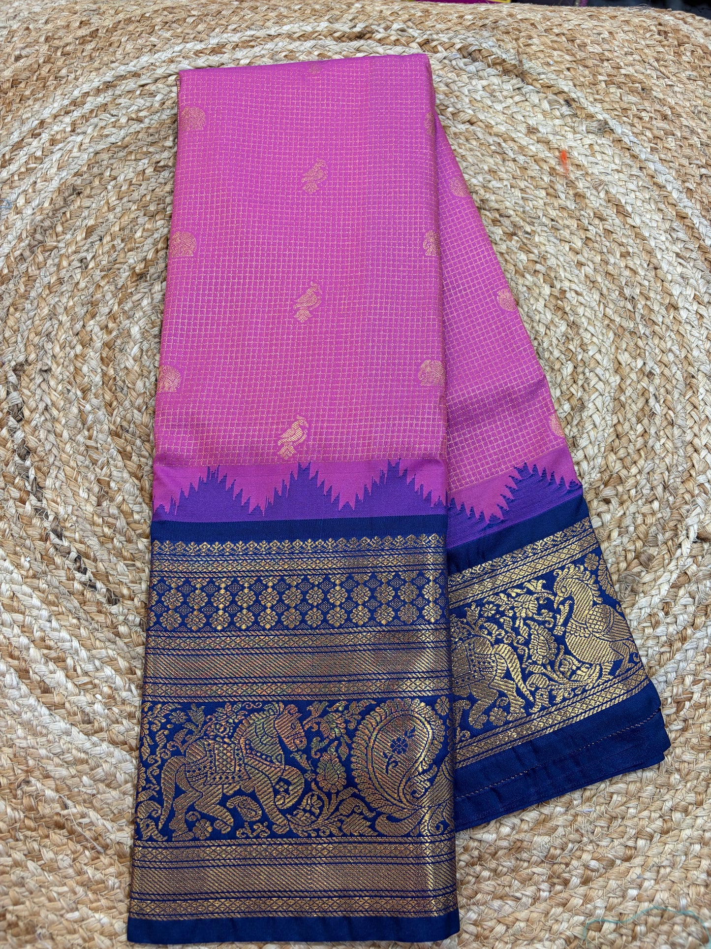 Semi Gadwal Checks Silk Saree