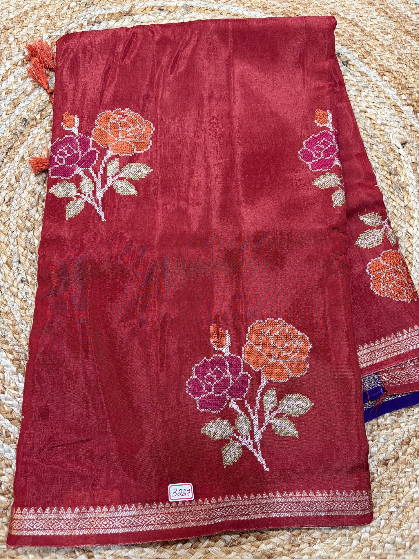 Russian Crepe Pettitpoint Embroidery Saree