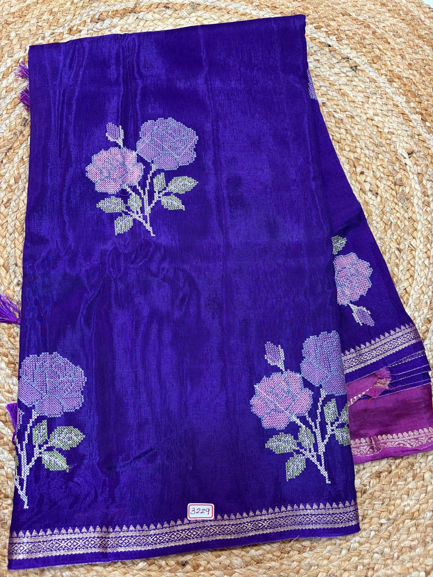 Russian Crepe Pettitpoint Embroidery Saree