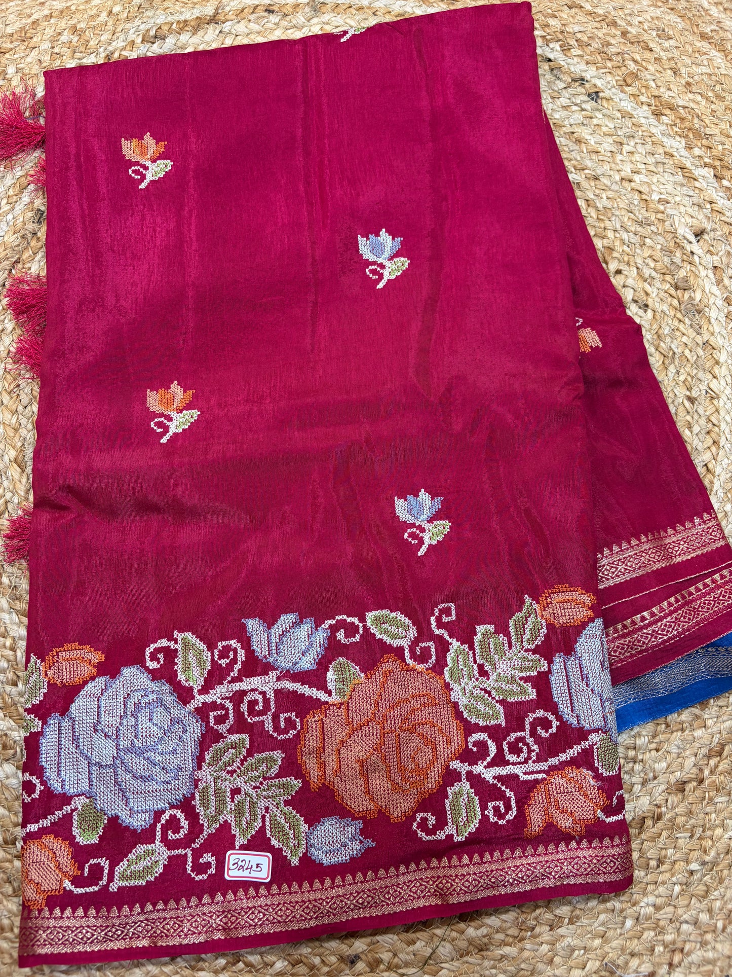 Russian Crepe Pettitpoint Embroidery Saree