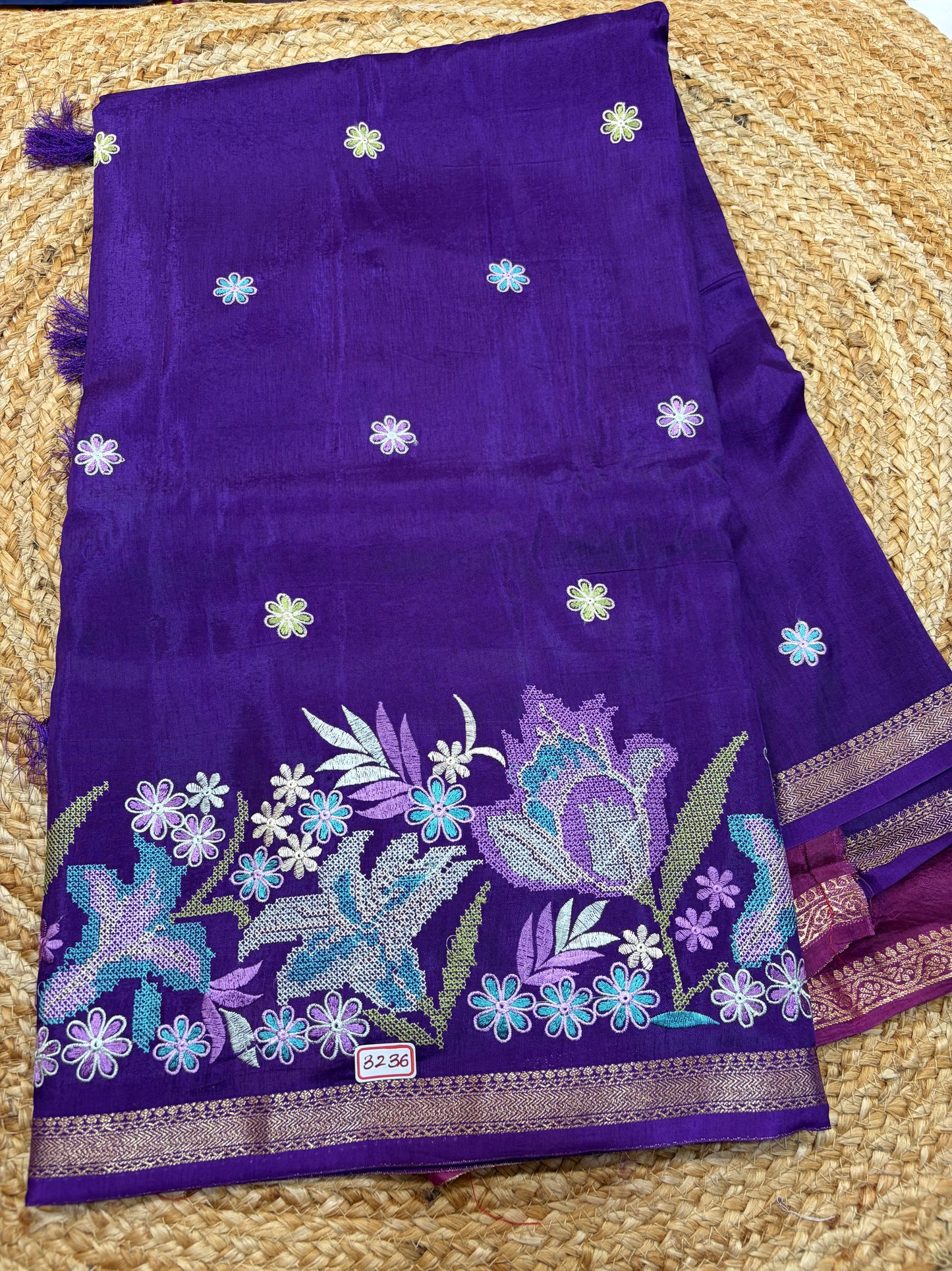 Russian Crepe Pettitpoint Embroidery Saree