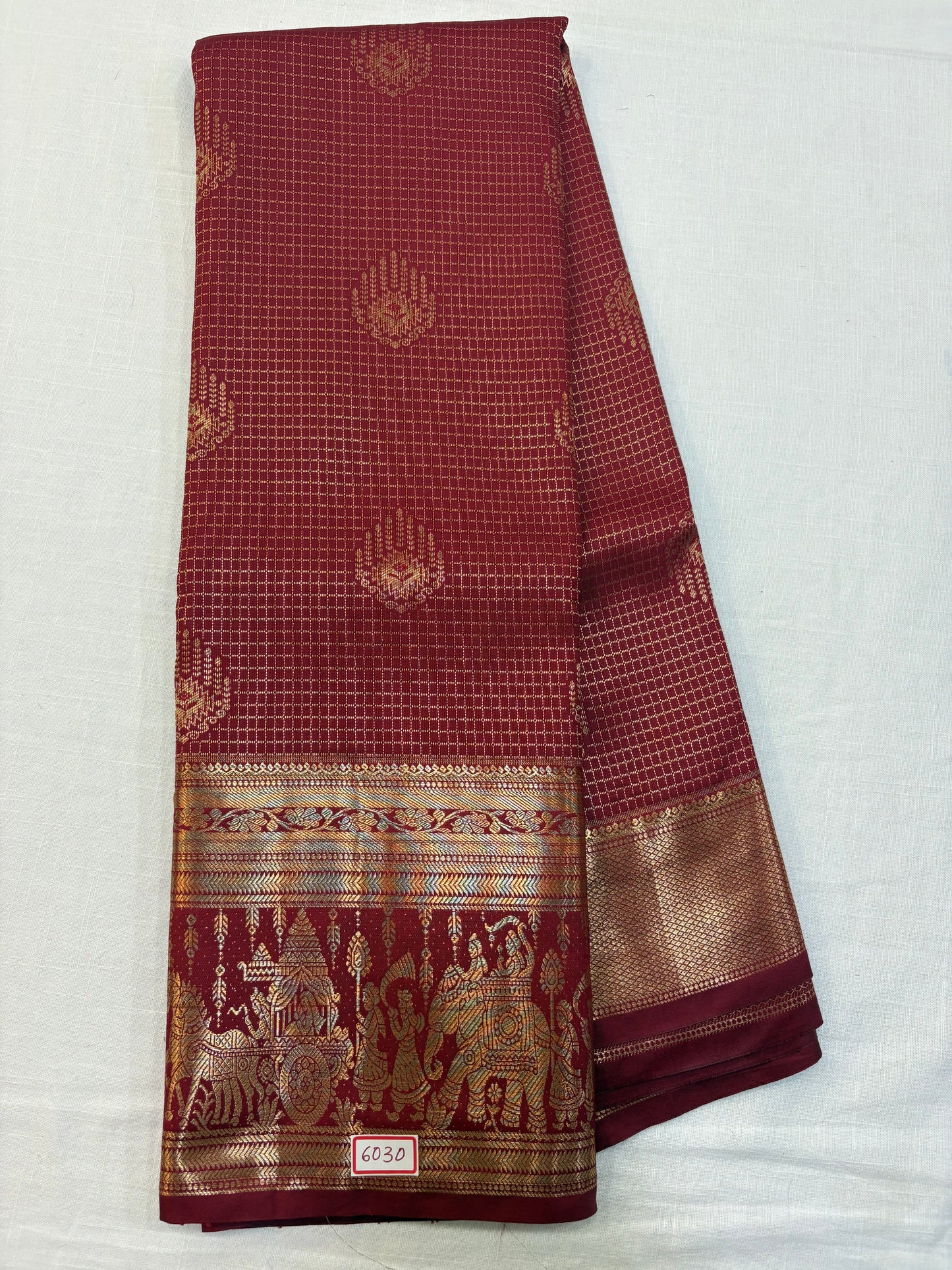 Semi Kanchi Pattu saree - Maroon Red