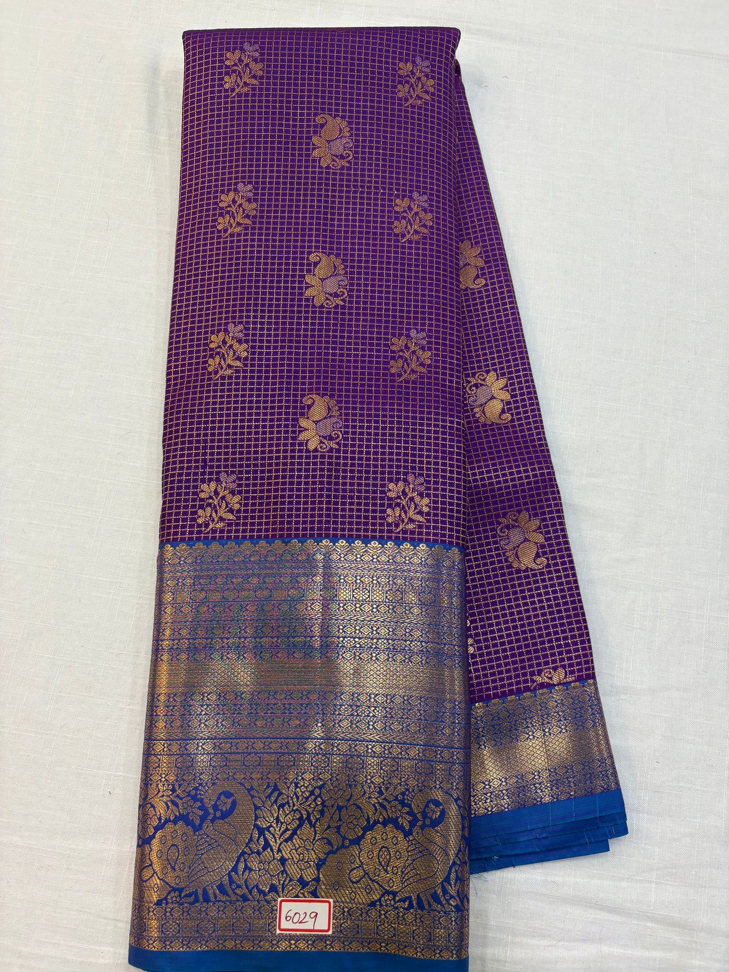 Semi Kanchi Pattu saree - Purple with Royal Blue Border