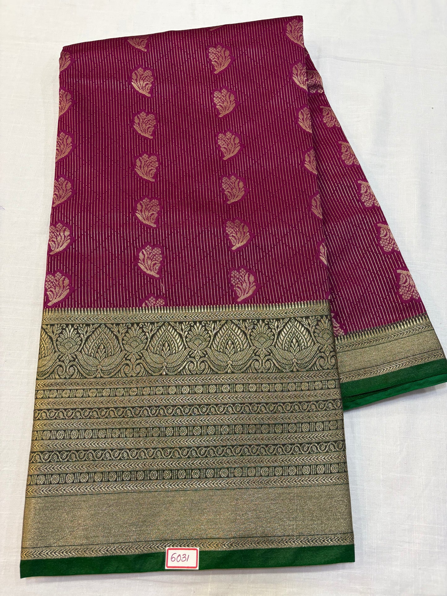 Semi Uppada Saree - Wine with Green border