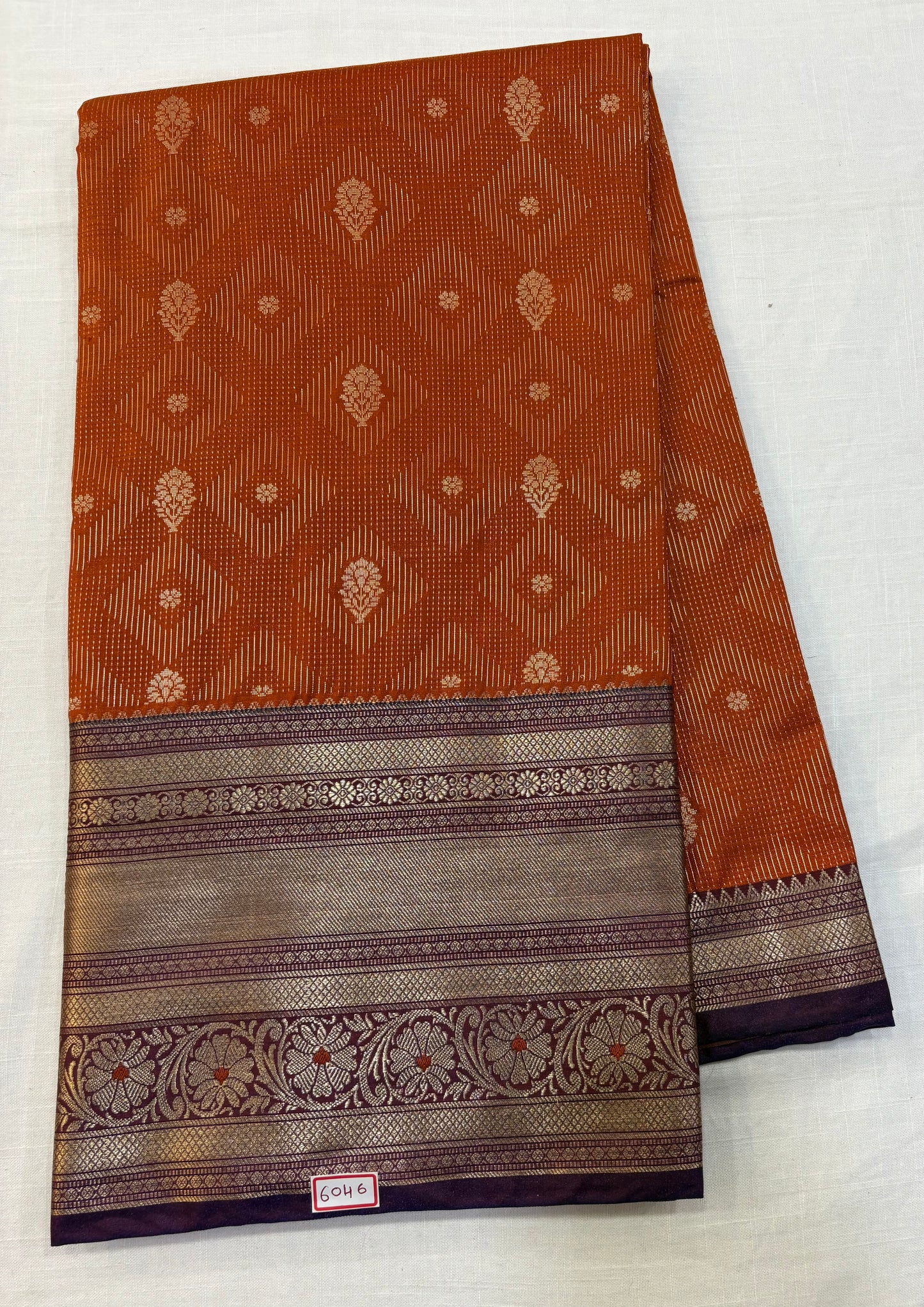 Semi Uppada Saree Rust Orange with Purple