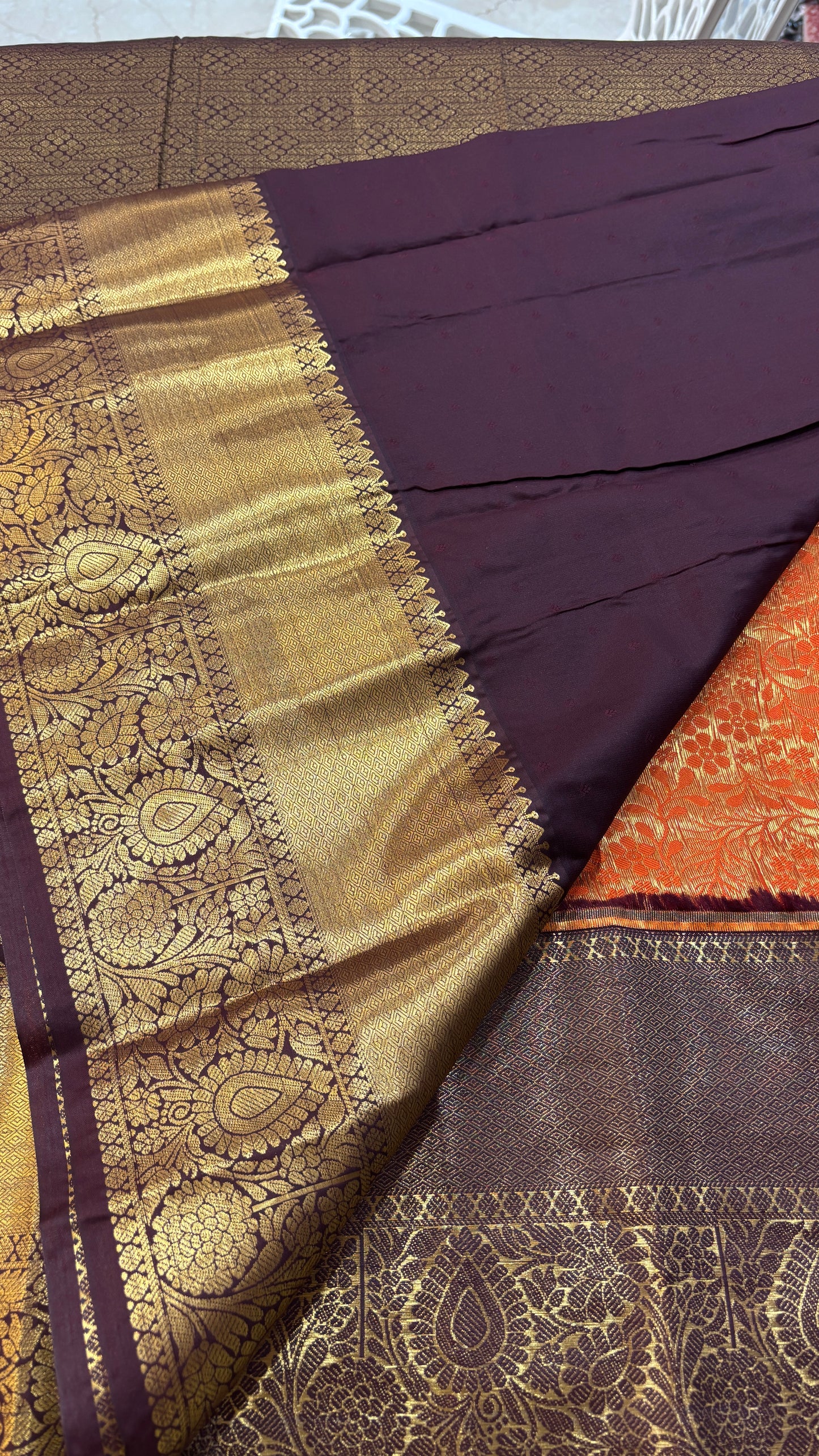 Semi Kanchi Orange Brown Borders