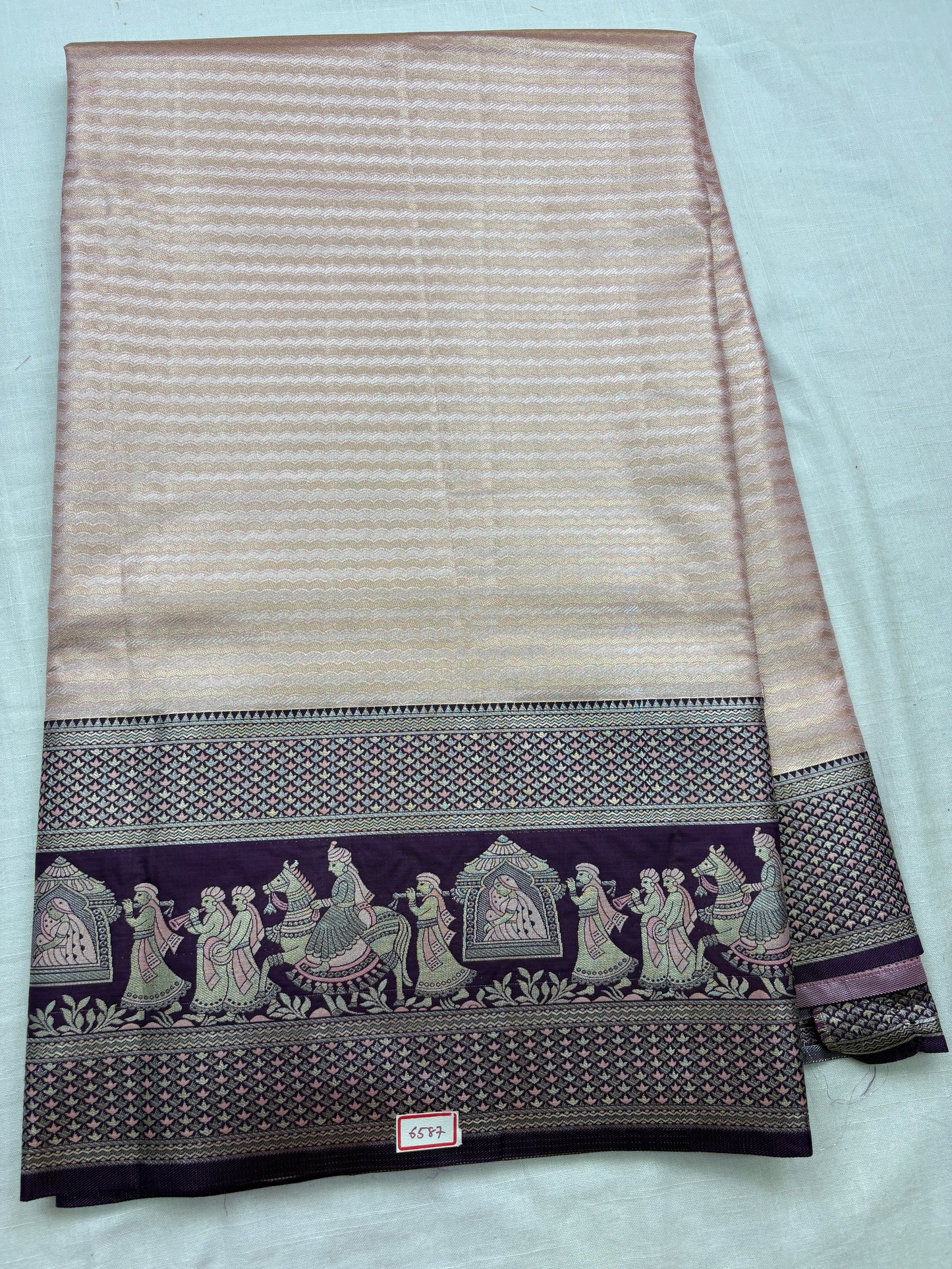 Meenakari Semi Kanchi Pattu Sarees Peach with Purple