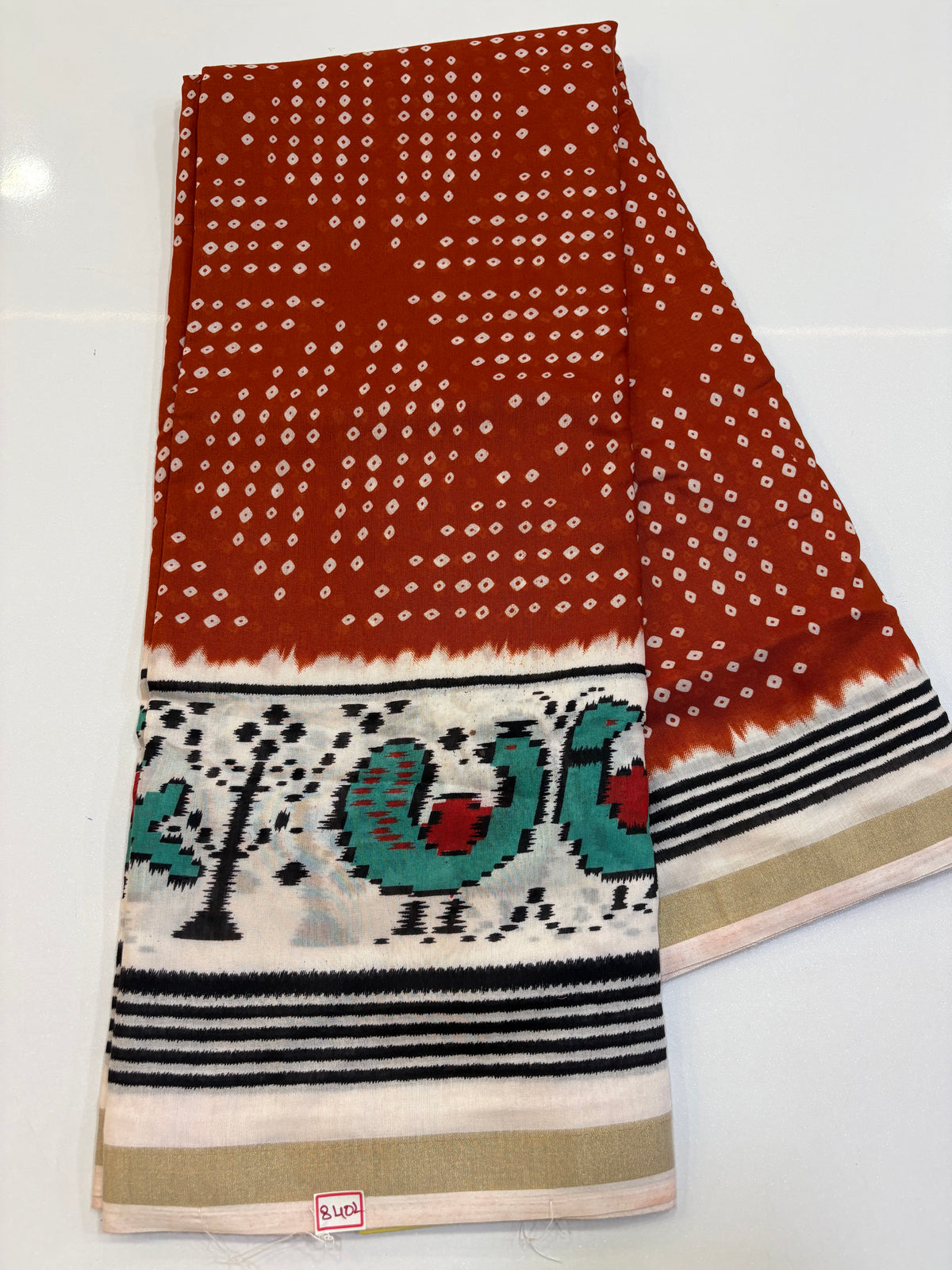 Linen Silk Saree - Rust Orange