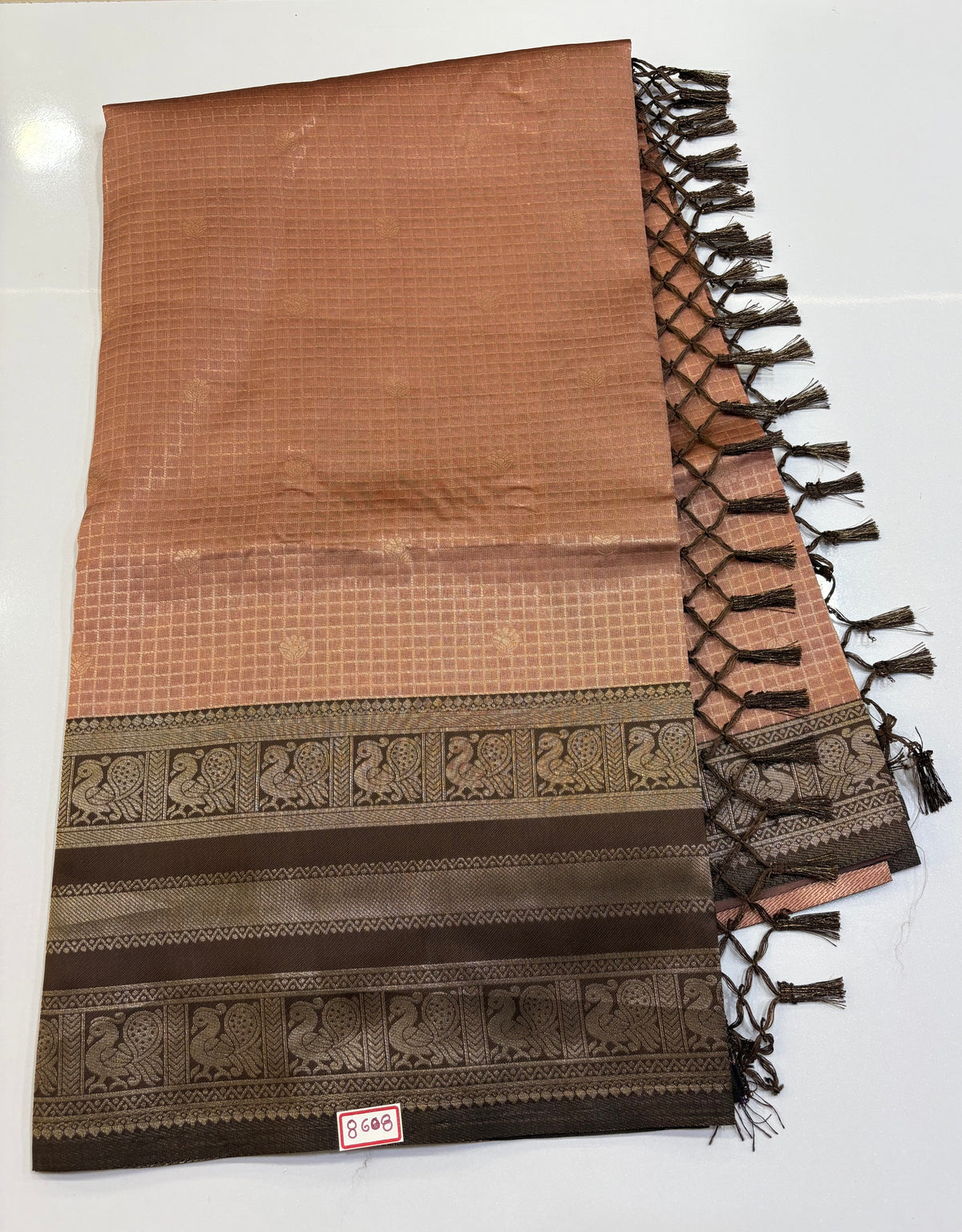 Vintage Pattu Saree Checks - Onion Pink with Purple