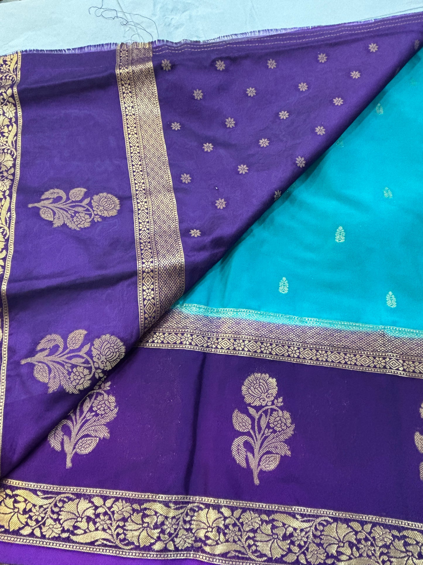 Mysore Crepe Gap borders Rust orange with Green border