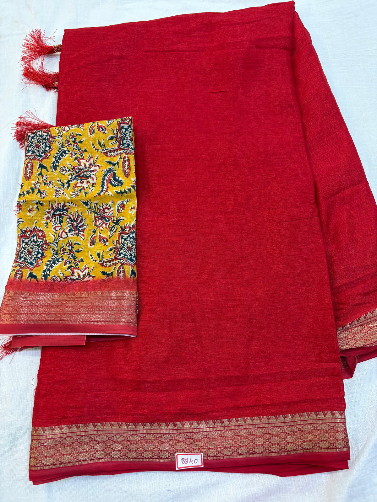 Red Fancy Chinnon Saree