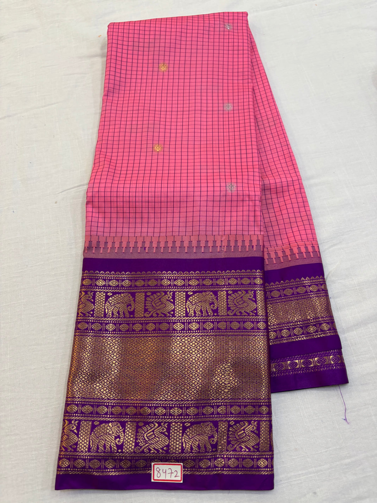 Semi Gadwal Silk Checks Sarees
