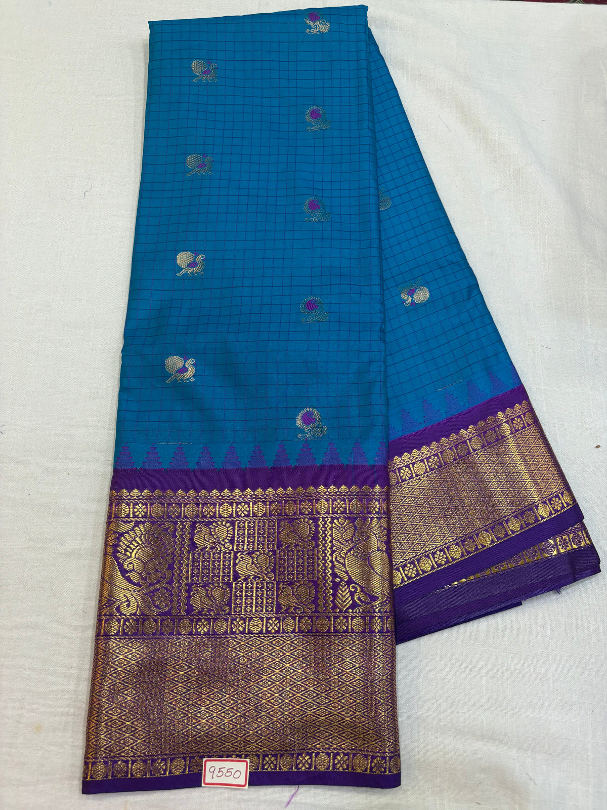 Semi Gadwal Silk Checks Sarees