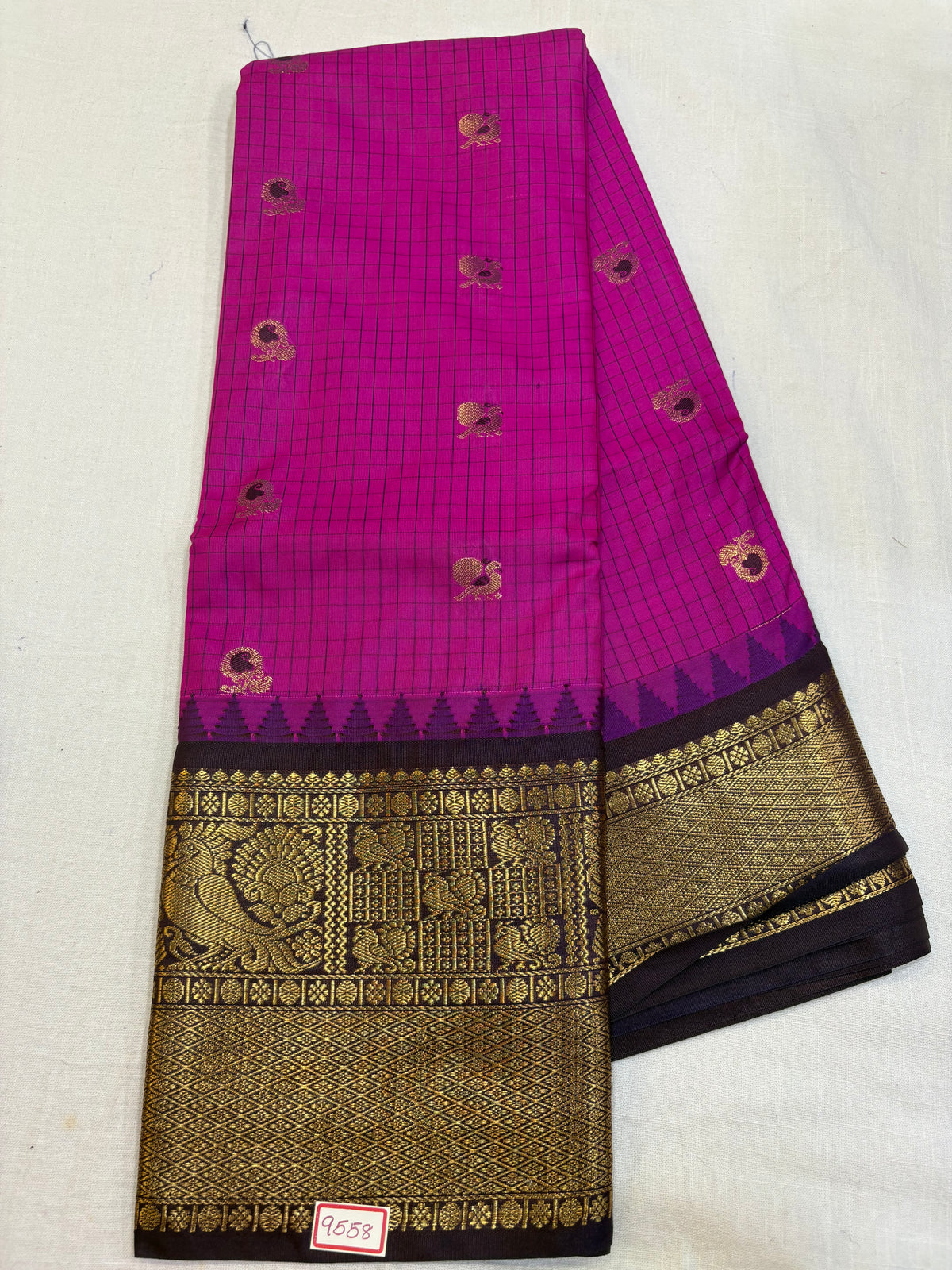 Semi Gadwal Silk Checks Sarees