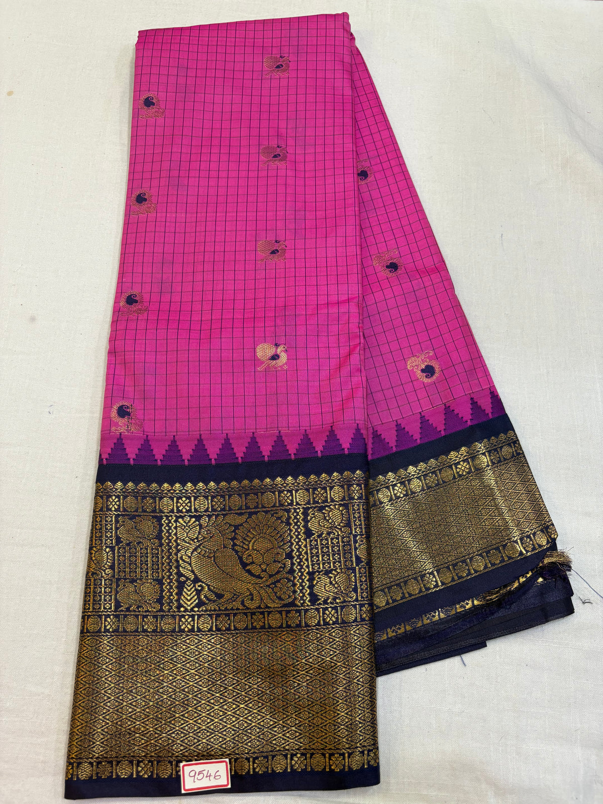 Semi Gadwal Silk Checks Sarees
