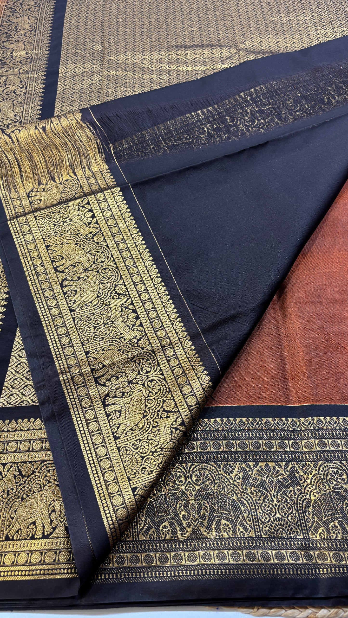 Semi Gadwal Rust Orange with Brown Saree