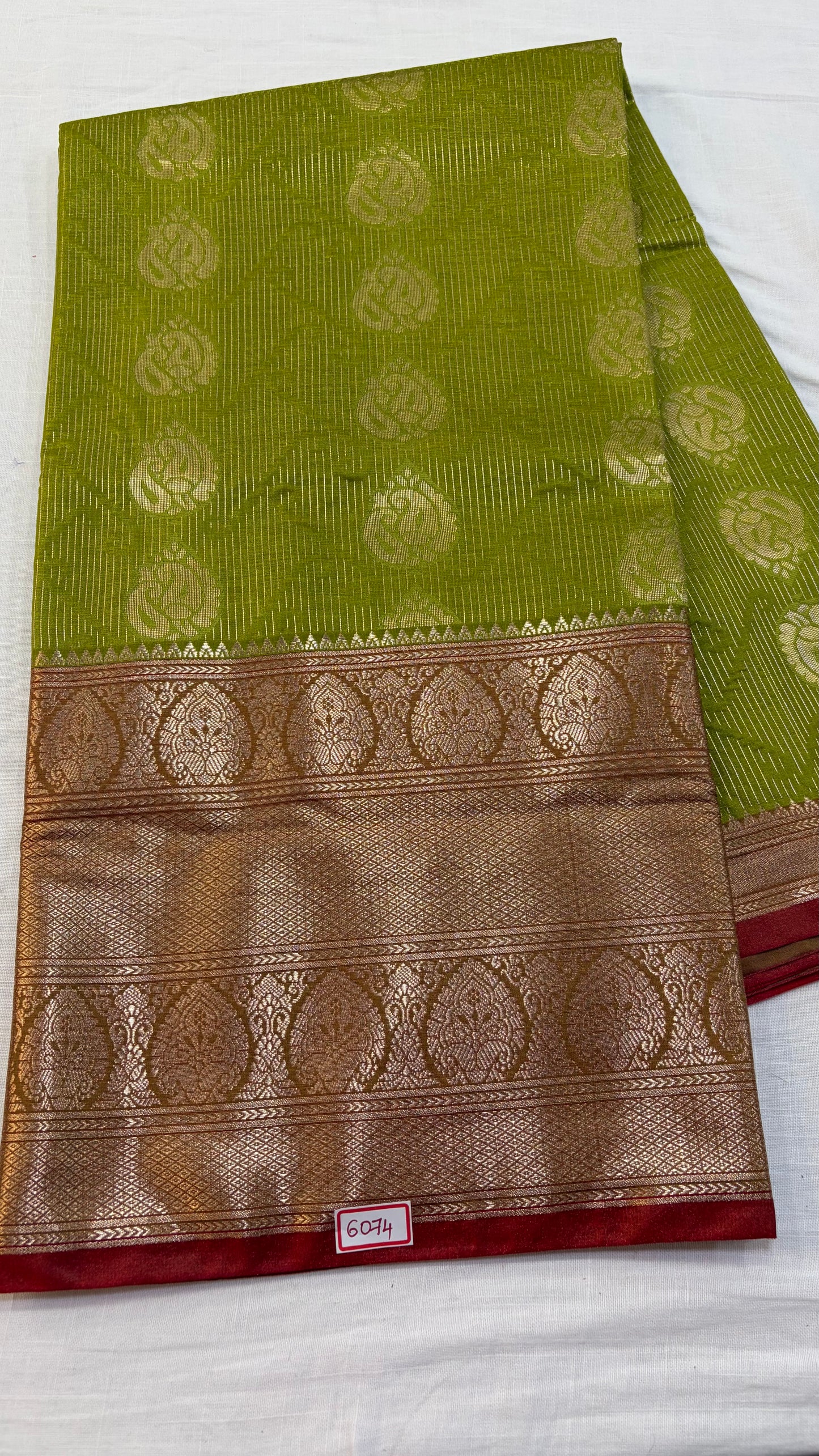 Semi Uppada Saree Light Green with Red