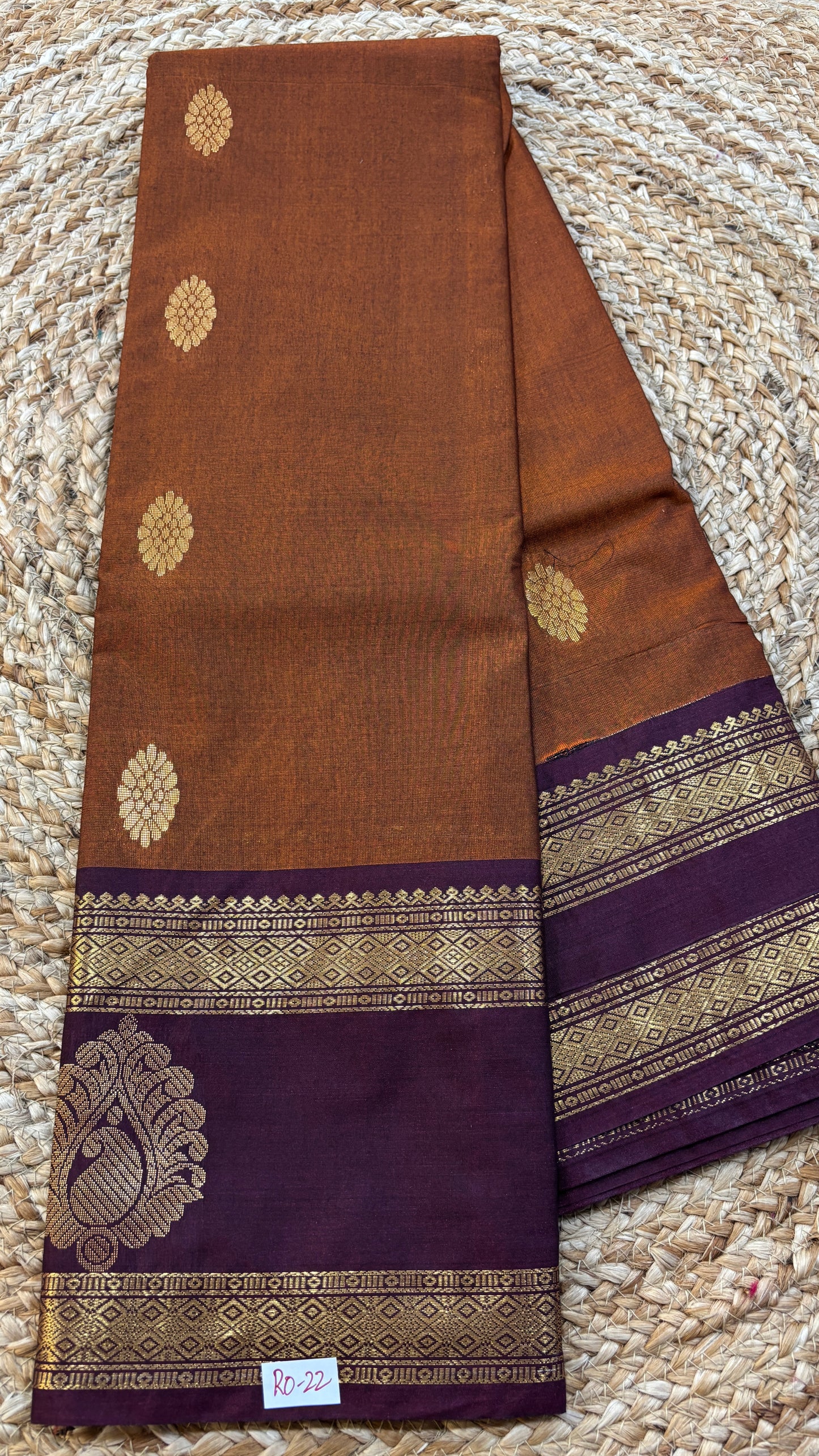 Semi Gadwal Rust Orange with Brown Saree