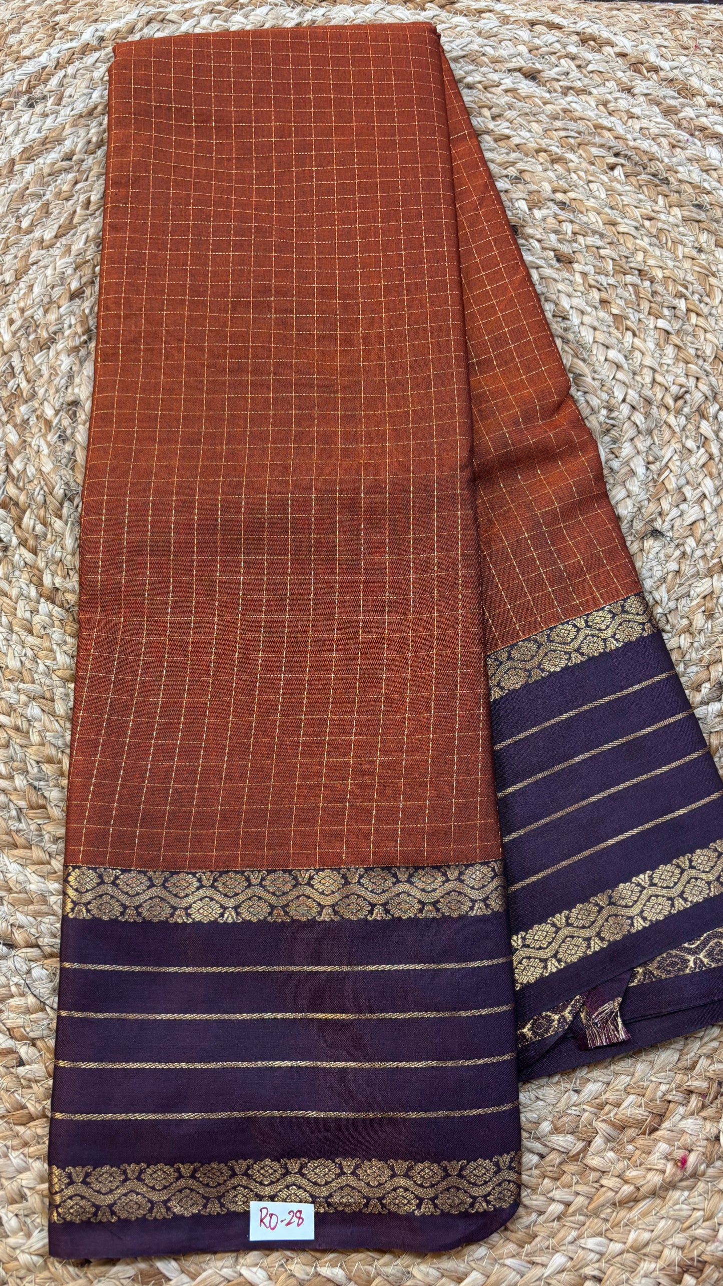 Semi Gadwal Rust Orange with Brown Saree