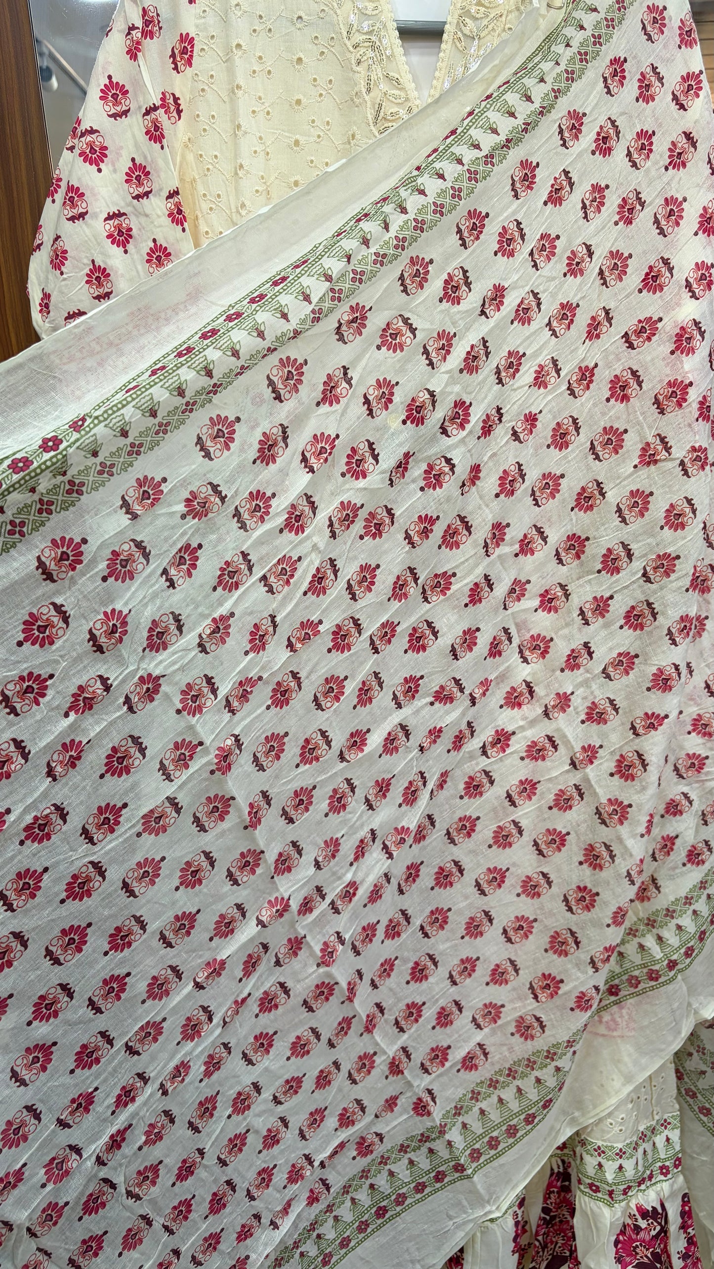 Half White Mul Cotton 2 piece Dress