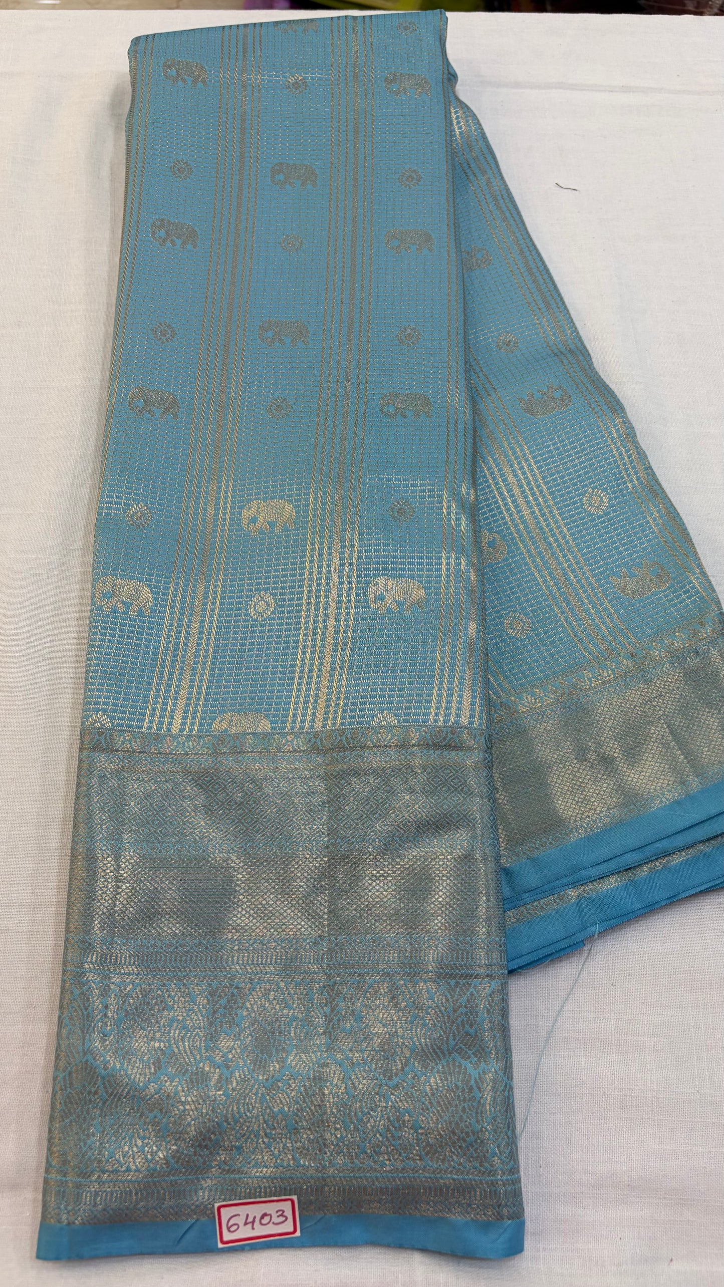 Self Semi Kanchi Pattu saree- Light Blue