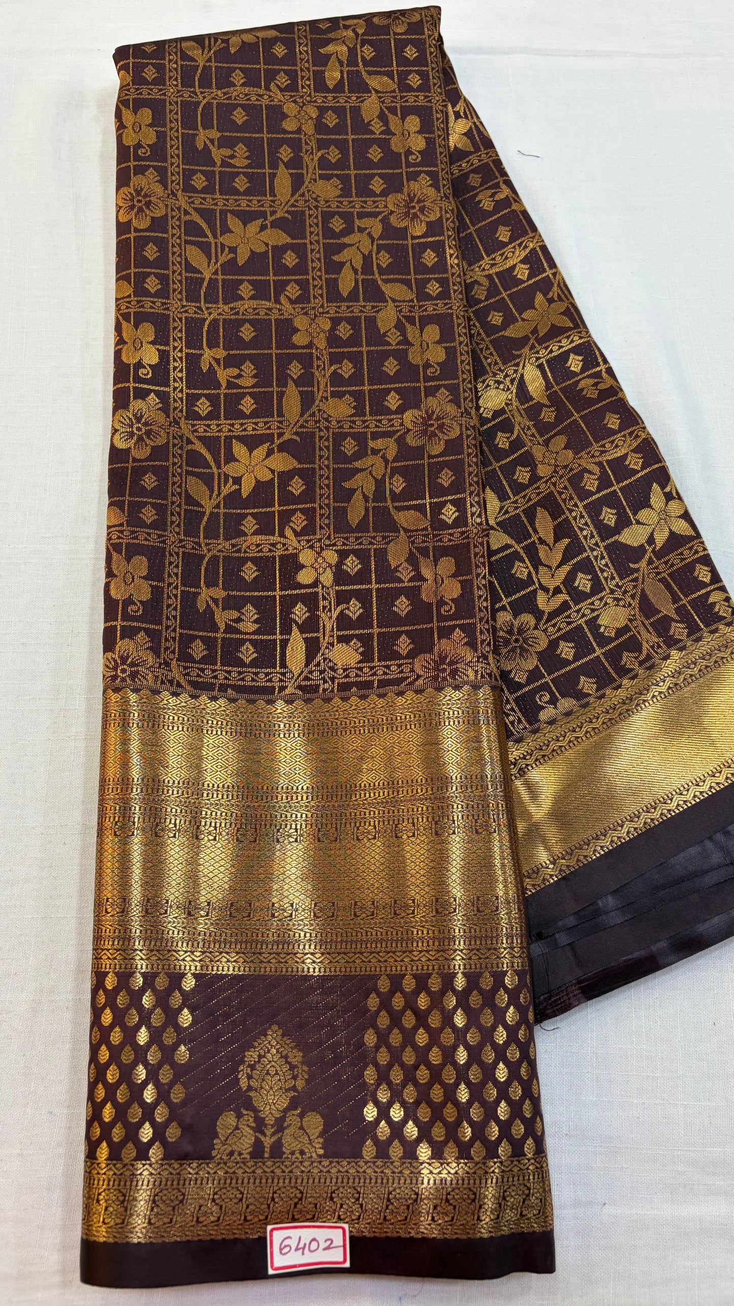 Self Semi Kanchi Pattu saree- Brown