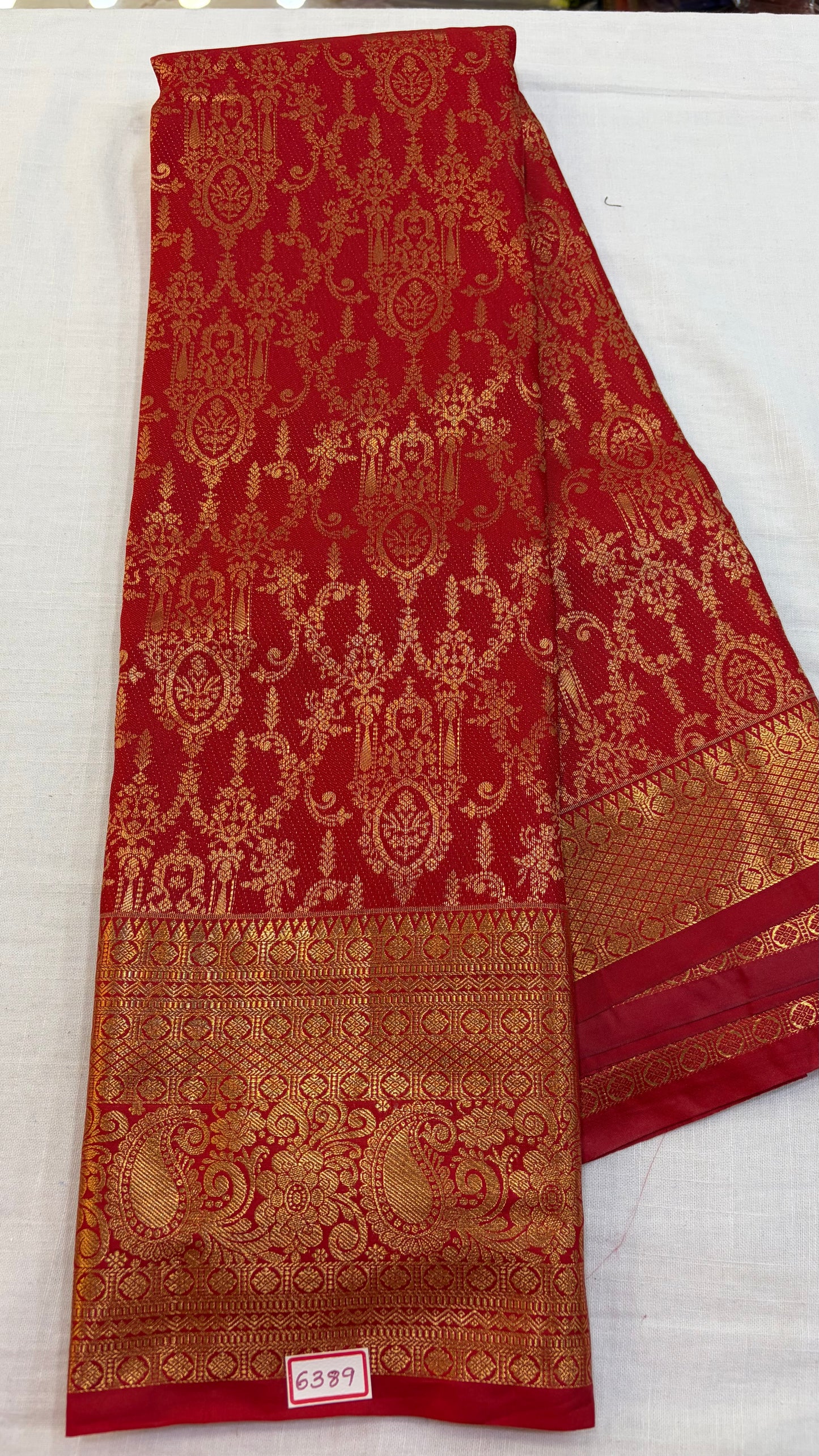 Self Semi Kanchi Pattu saree- Mirchi Red