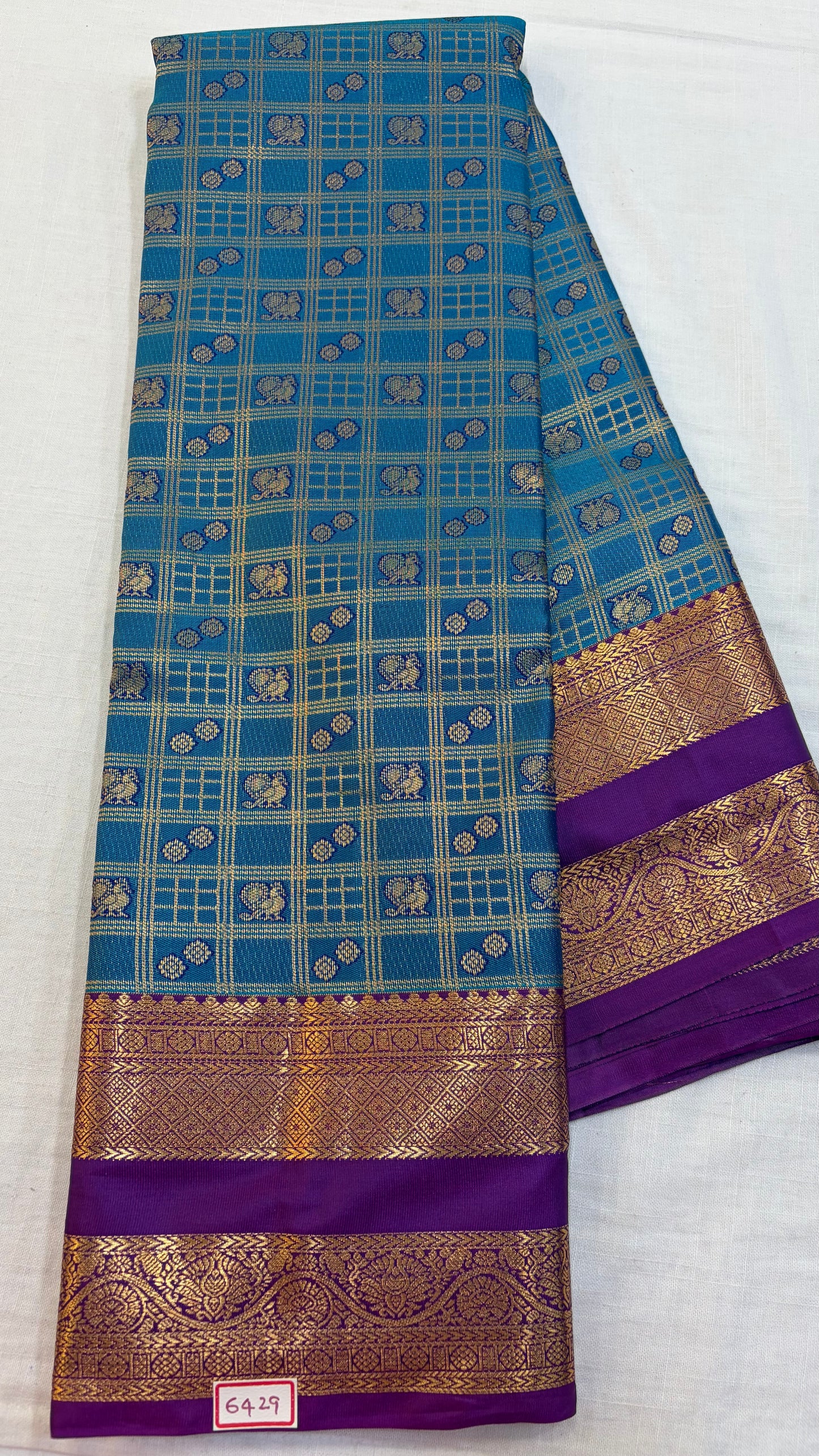 Semi Kanchi Pattu saree Blue with Purple