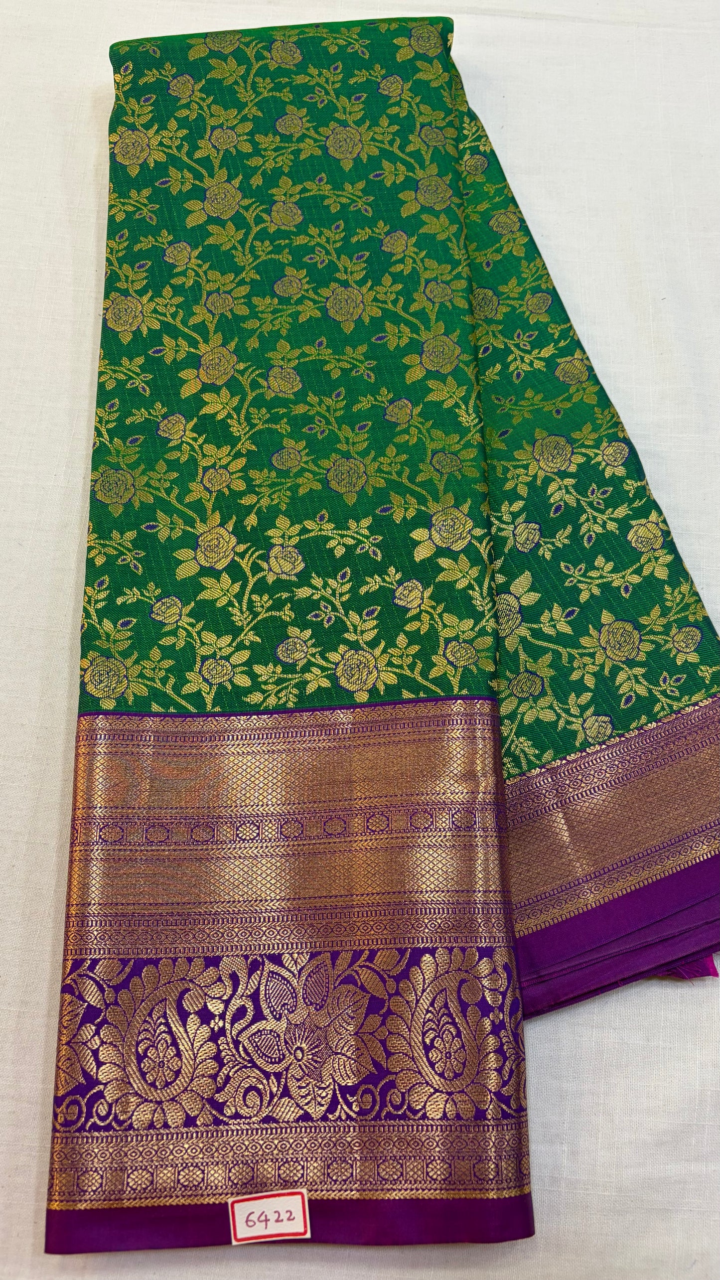 Semi Kanchi Pattu saree Sea green with Purple